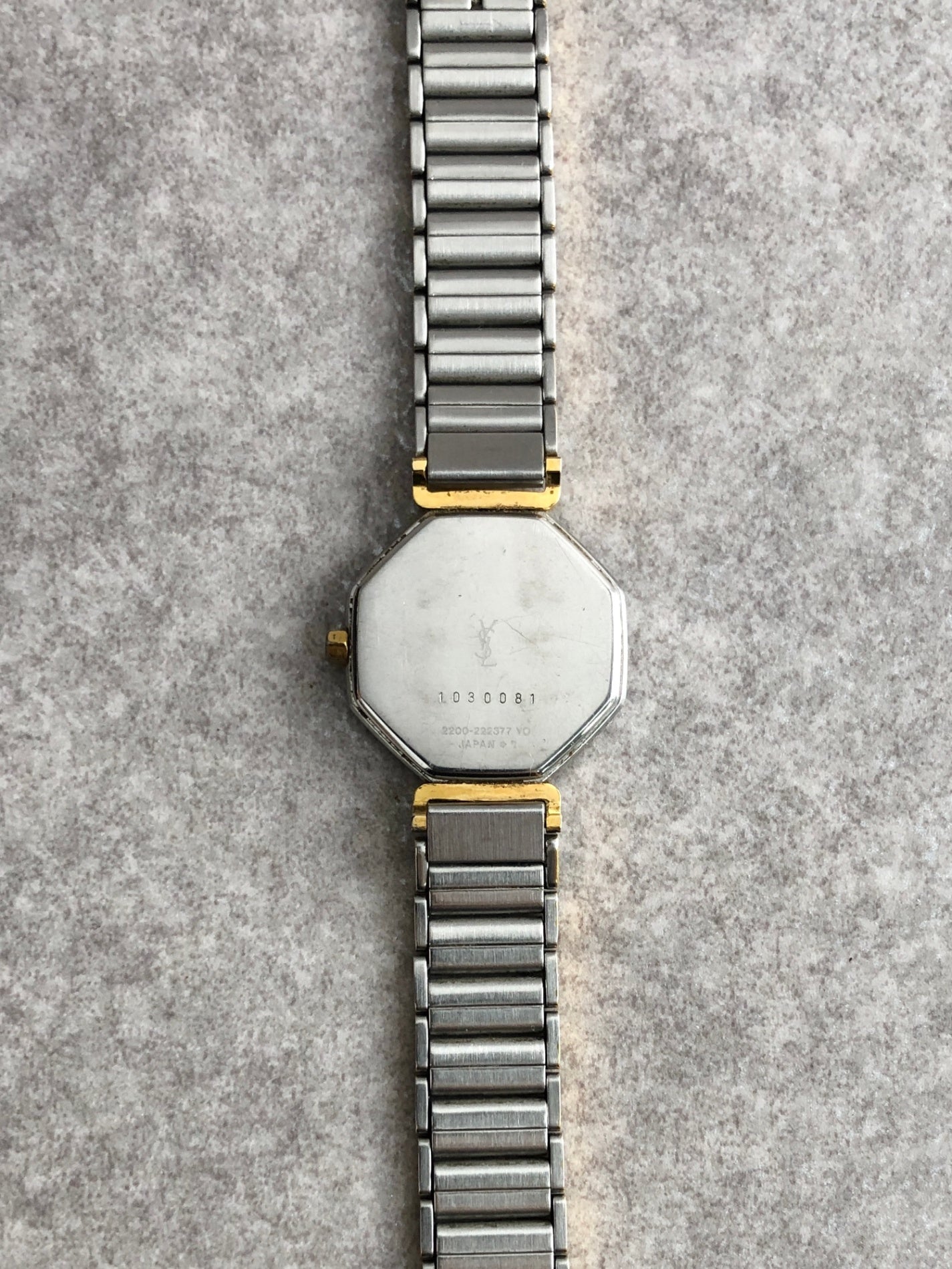 Yves Saint Laurent YSL Logo Quartz Watch Silver×Gold 1030081 Vintage rf4piy