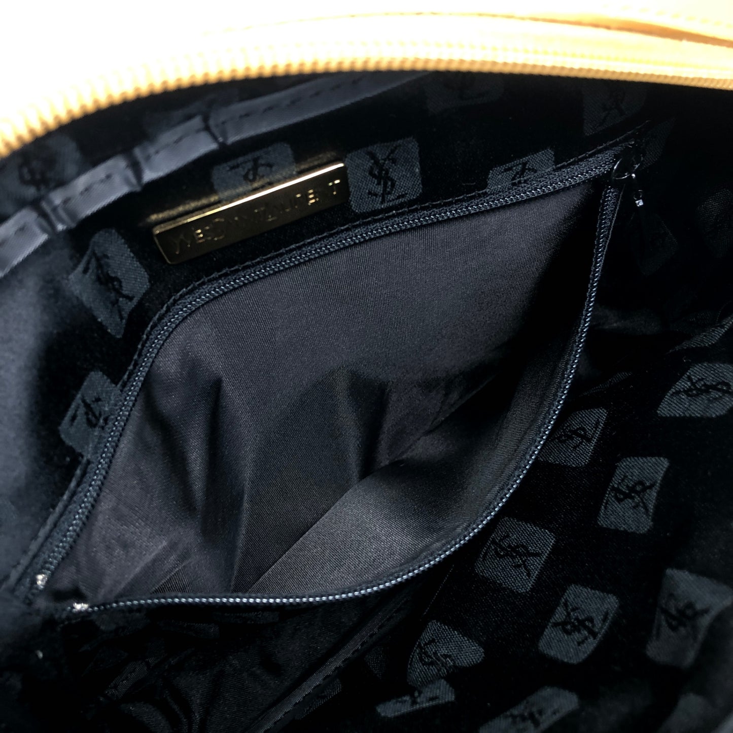 Yves Saint Laurent YSL Logo 單肩包 黑色×駝色 復古 yia45g