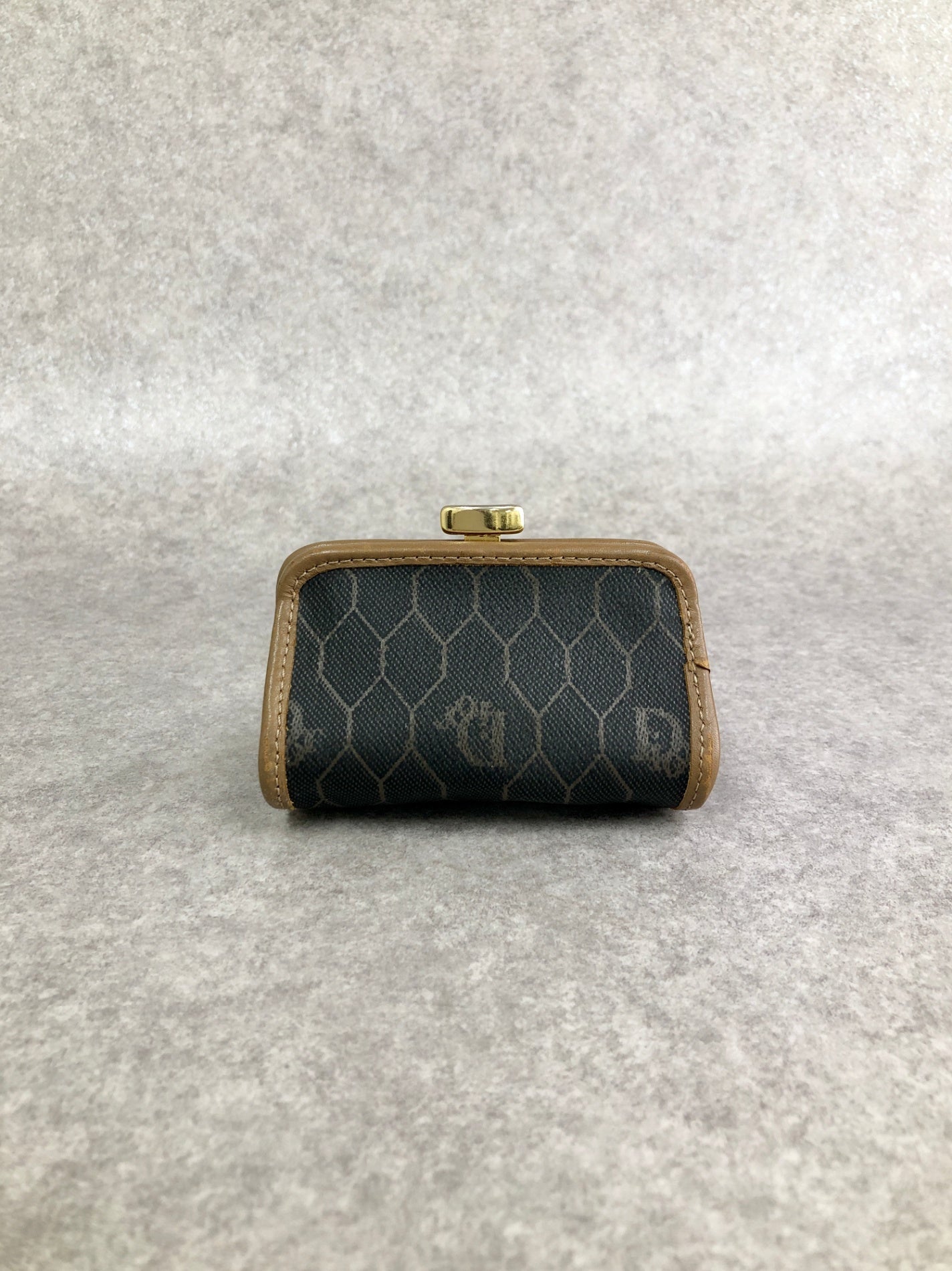 Christian Dior 蜂巢圖案扣式零錢包 棕色 復古 ckz5ac