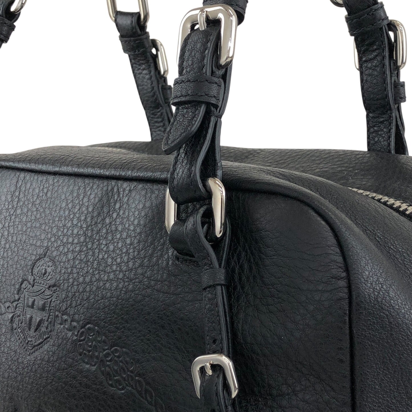 PRADA Logo Embossed Small Boston bag Handbag Black Vintage sdau3h
