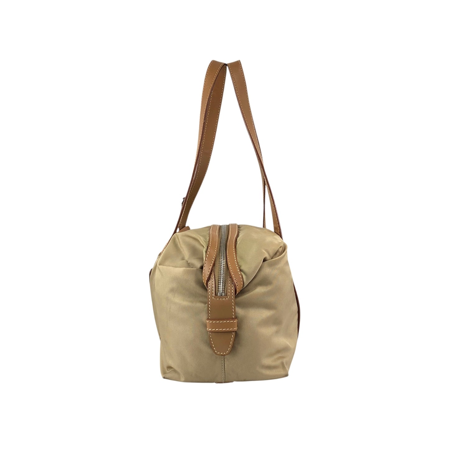 PRADA Tessuto Triangle Logo Small Boston bag Handbag Beige Vintage ib6juf