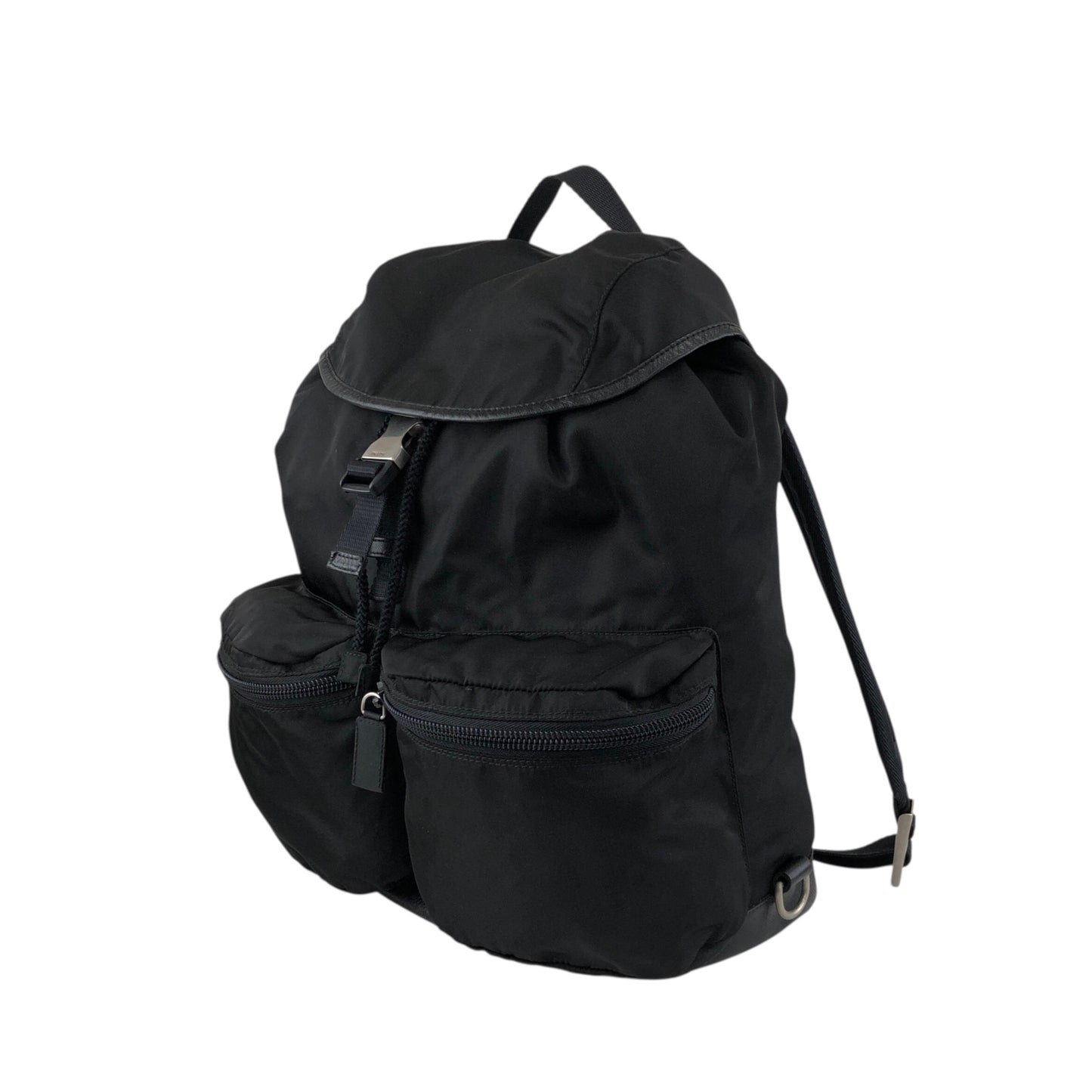 PRADA Tessuto Triangle Logo Front Buckle Backpack Black Vintage pyct8y