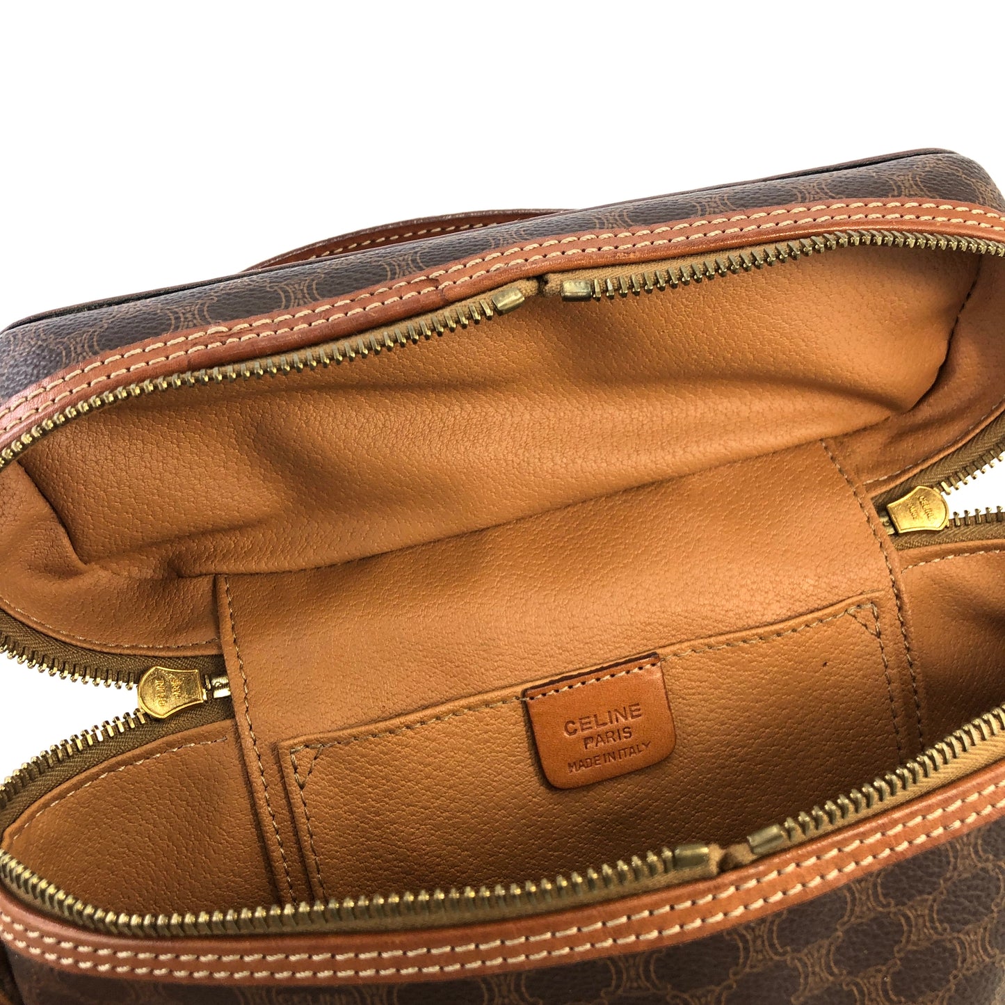 CELINE Macadam Circle Charm PVC Leather Two-way Handbag Shoulder bag Vanity bag Brown Vintage x573bx
