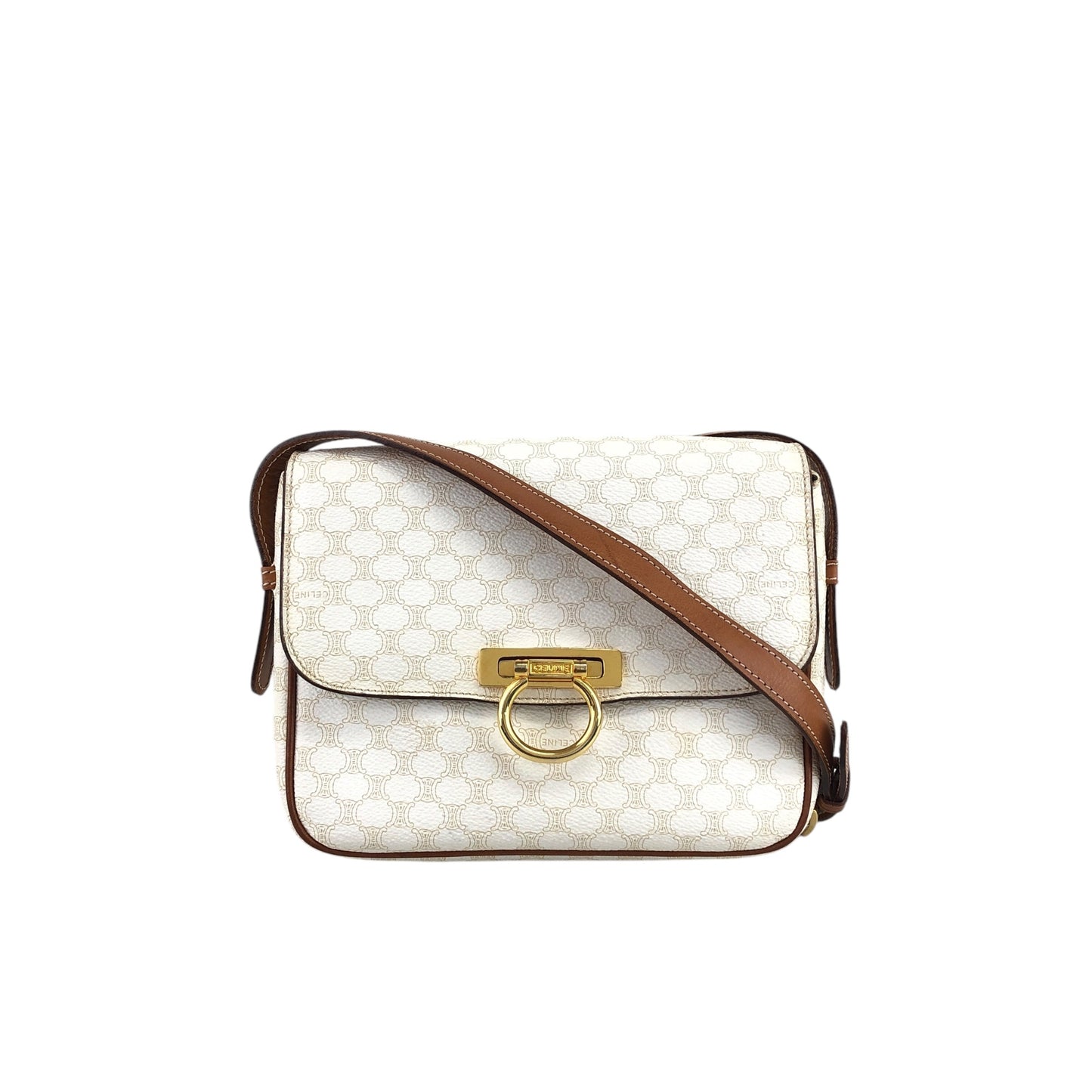 CELINE Macadam Gancini Shoulder bag White Vintage w4jb3k