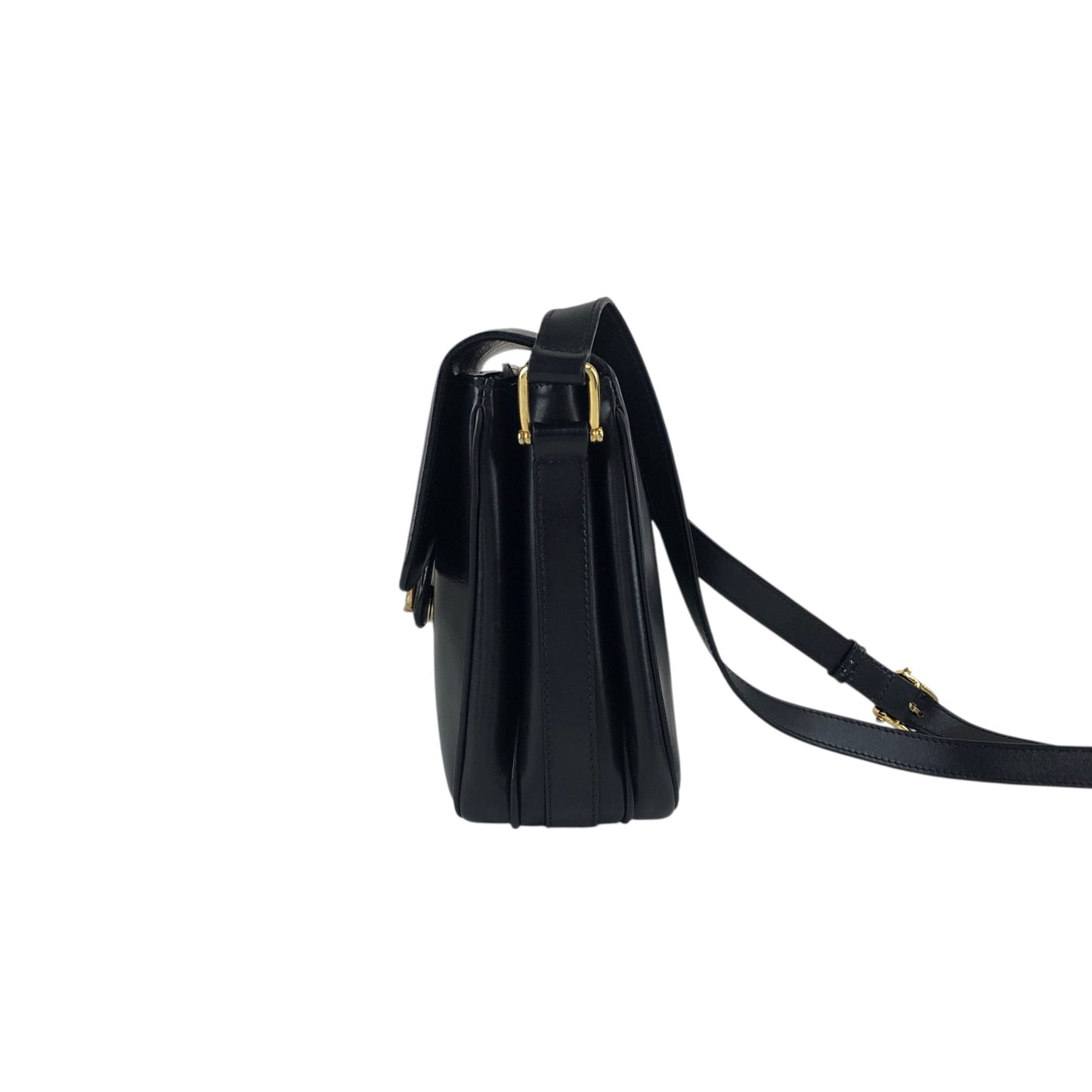 CELINE Horse Bit Crossbody Shoulder bag Black Vintage pv63af