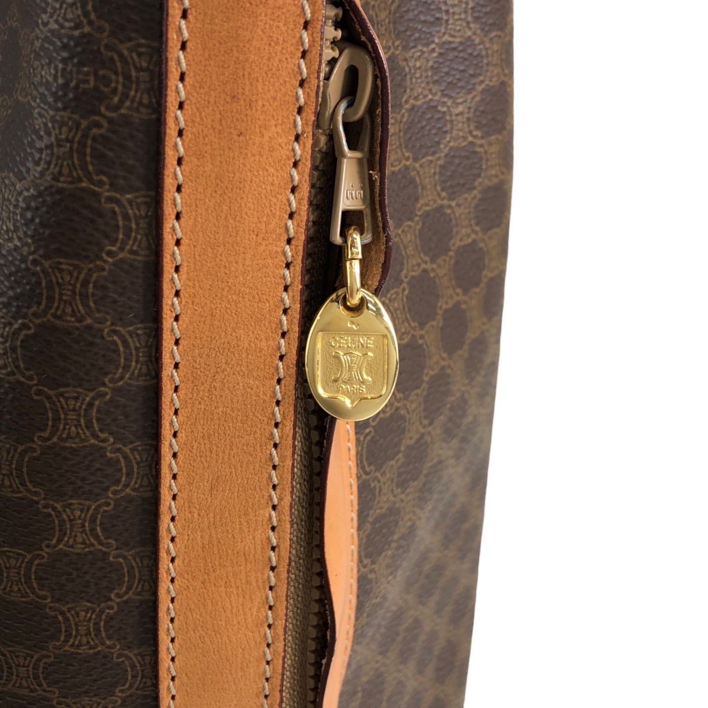 CELINE Macadam Blason Drawstring Shoulder bag Brown Vintage yp4ki3