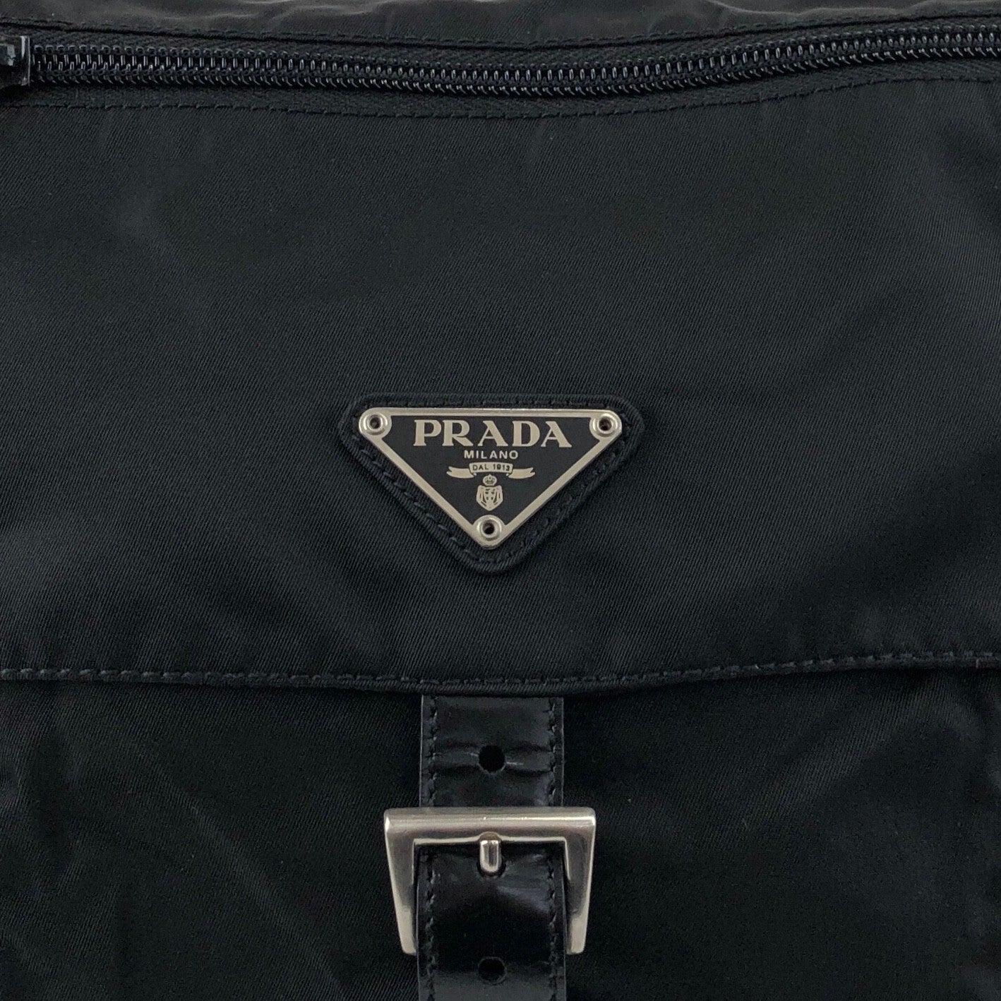 PRADA Tessuto Triangle Logo Front Buckle Shoulder bag Black Vintage g8uwx8