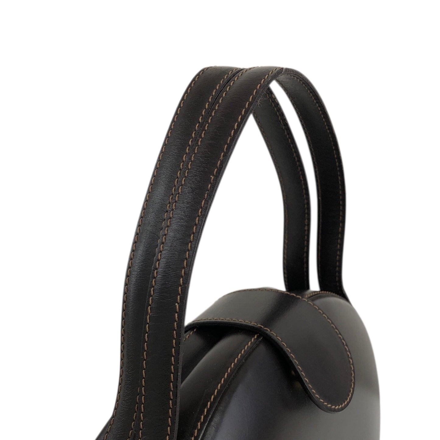 LOEWE Logo Embossed Round Handbag Brown Vintage pyjsv4