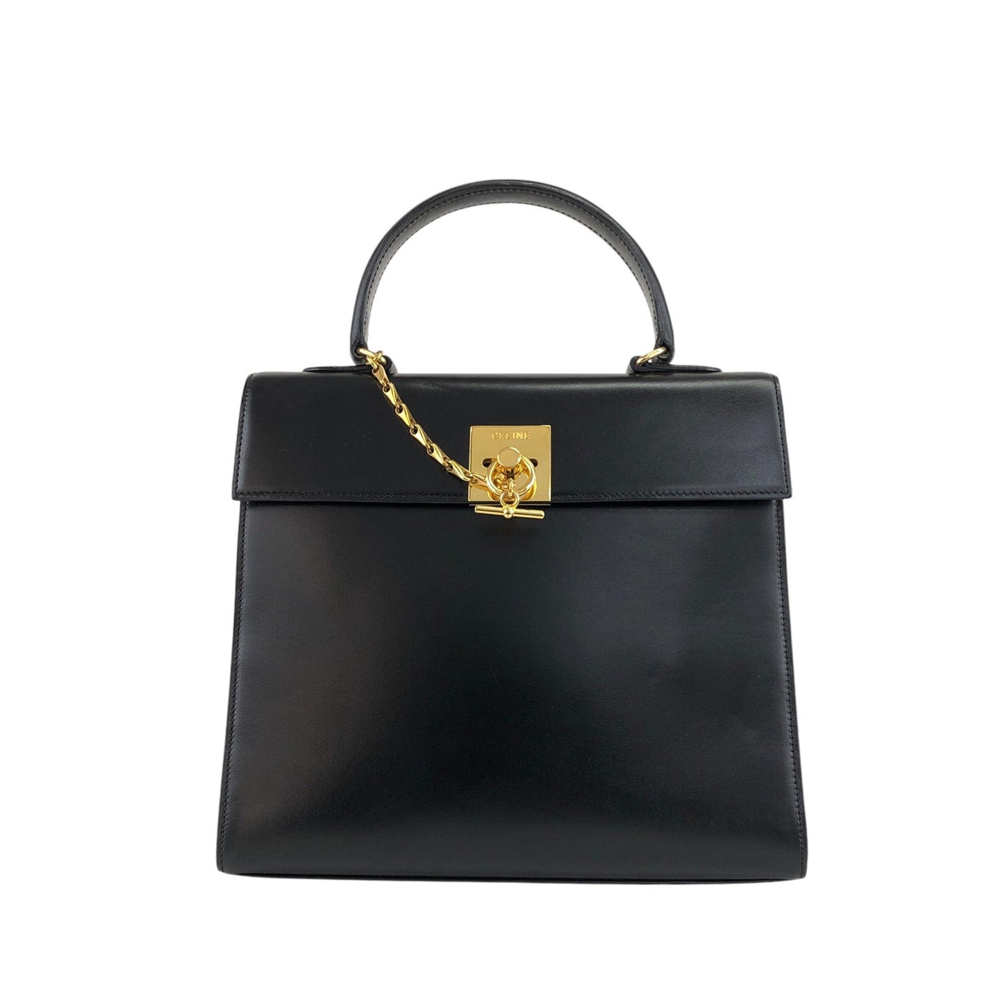 CELINE Gancini Top Handle Handbag Black Vintage a8utvp