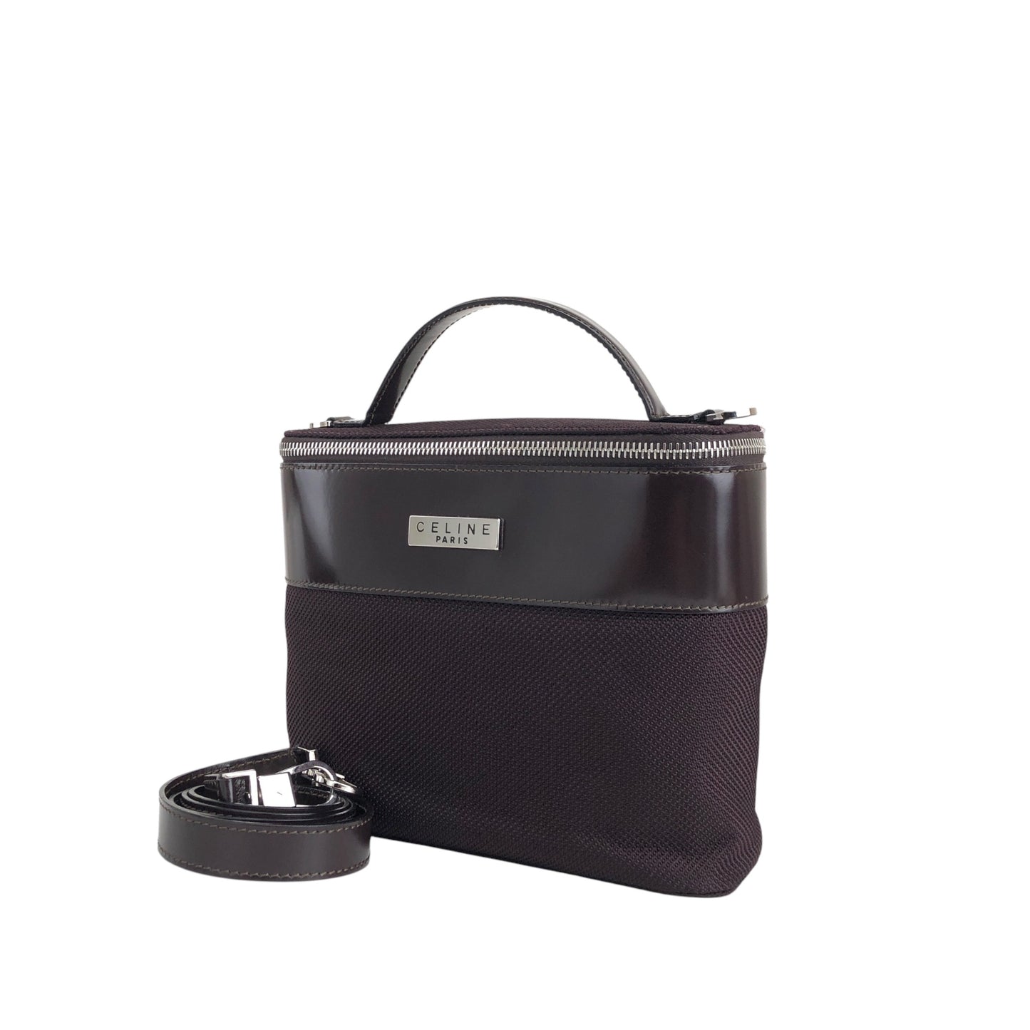 CELINE Logo Two-way Handbag Shoulder bag Vanity bag Brown Vintage 28p7yu