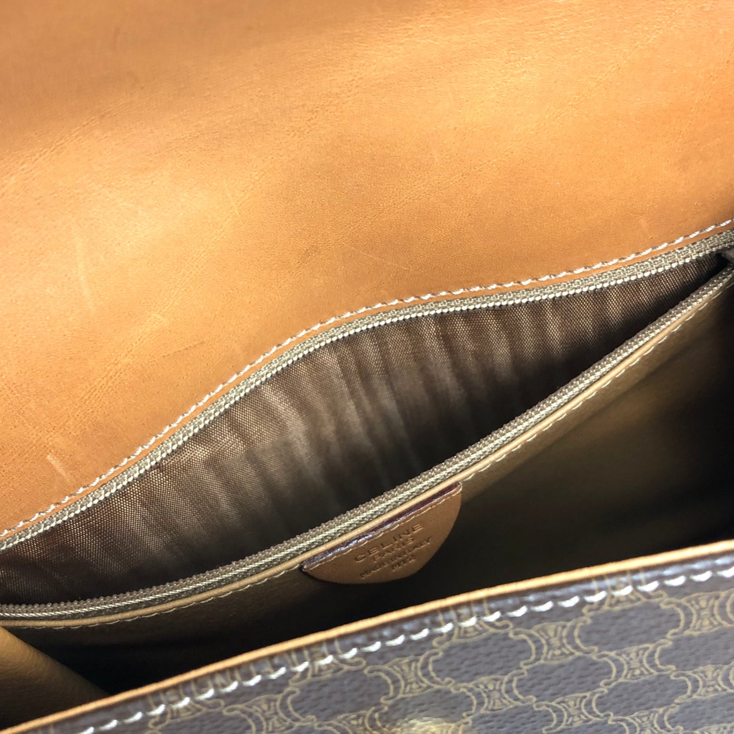CELINE Macadam Logo Embossed Handbag Brown Vintage iu4iax