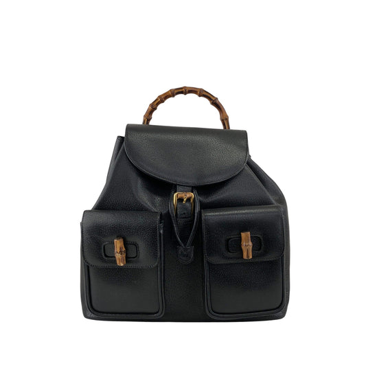 GUCCI Bamboo Front Buckle Backpack Black Vintage i34ihz