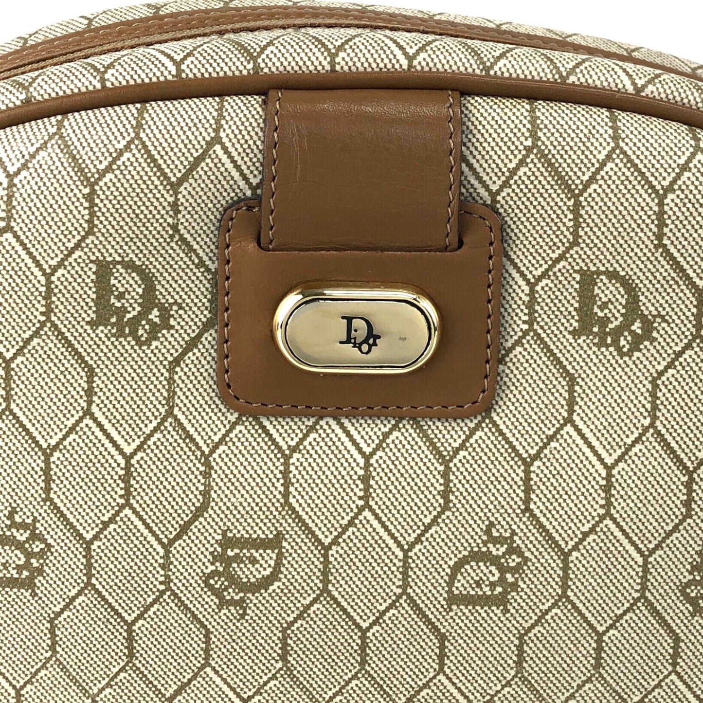 Christian Dior Honeycomb Pattern Round Shoulder bag Beige Vintage p7a3yt