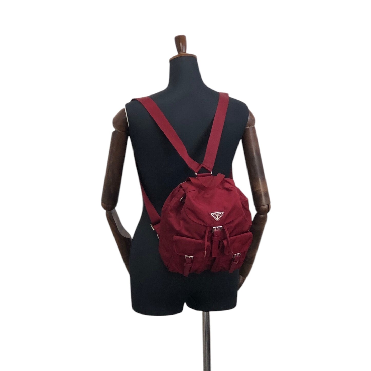 PRADA Triangle Logo Double Pocket Backpack Red Vintage 8jxw7p