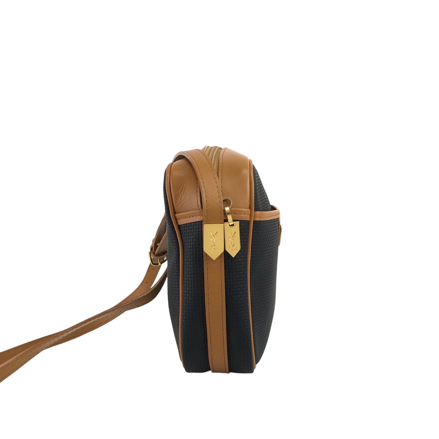 Yves Saint Laurent YSL Logo 單肩包 黑色×駝色 復古 yia45g