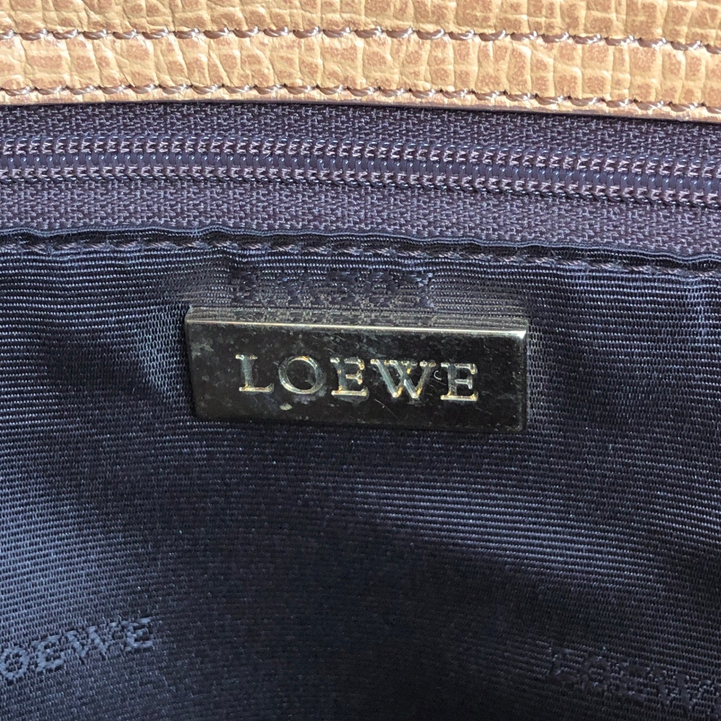LOEWE Logo Embossed Handbag Camel Vintage smfwpe