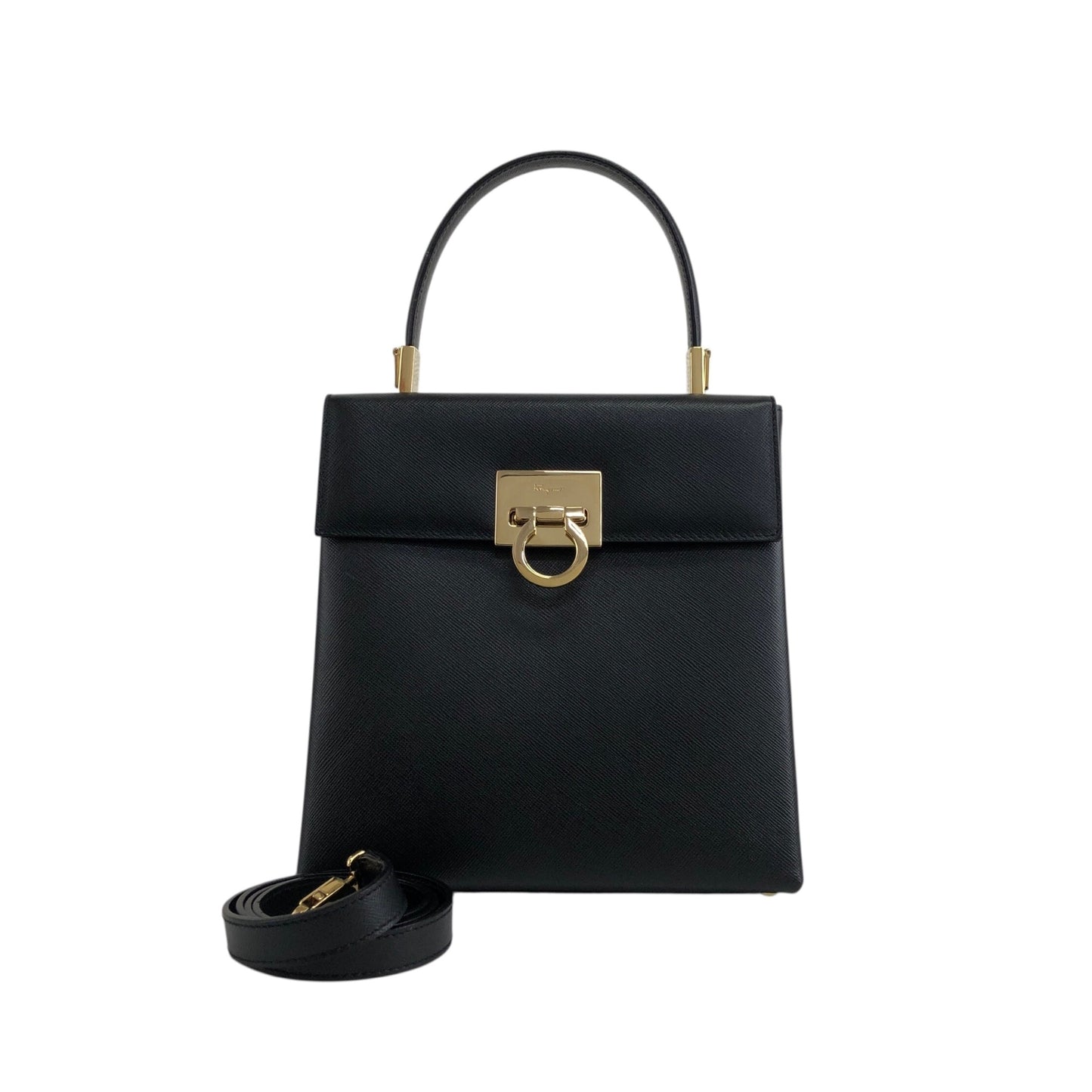Salvatore Ferragamo Gancini Two-way Handbag Shoulder bag Black Vintage zaxbv3