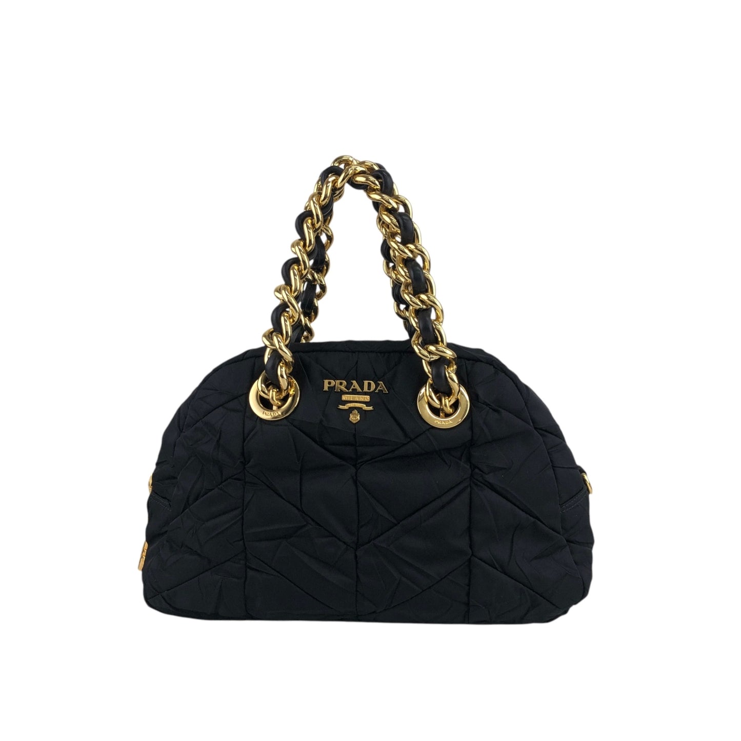 PRADA Logo Chain Handbag Black Vintage bruewc