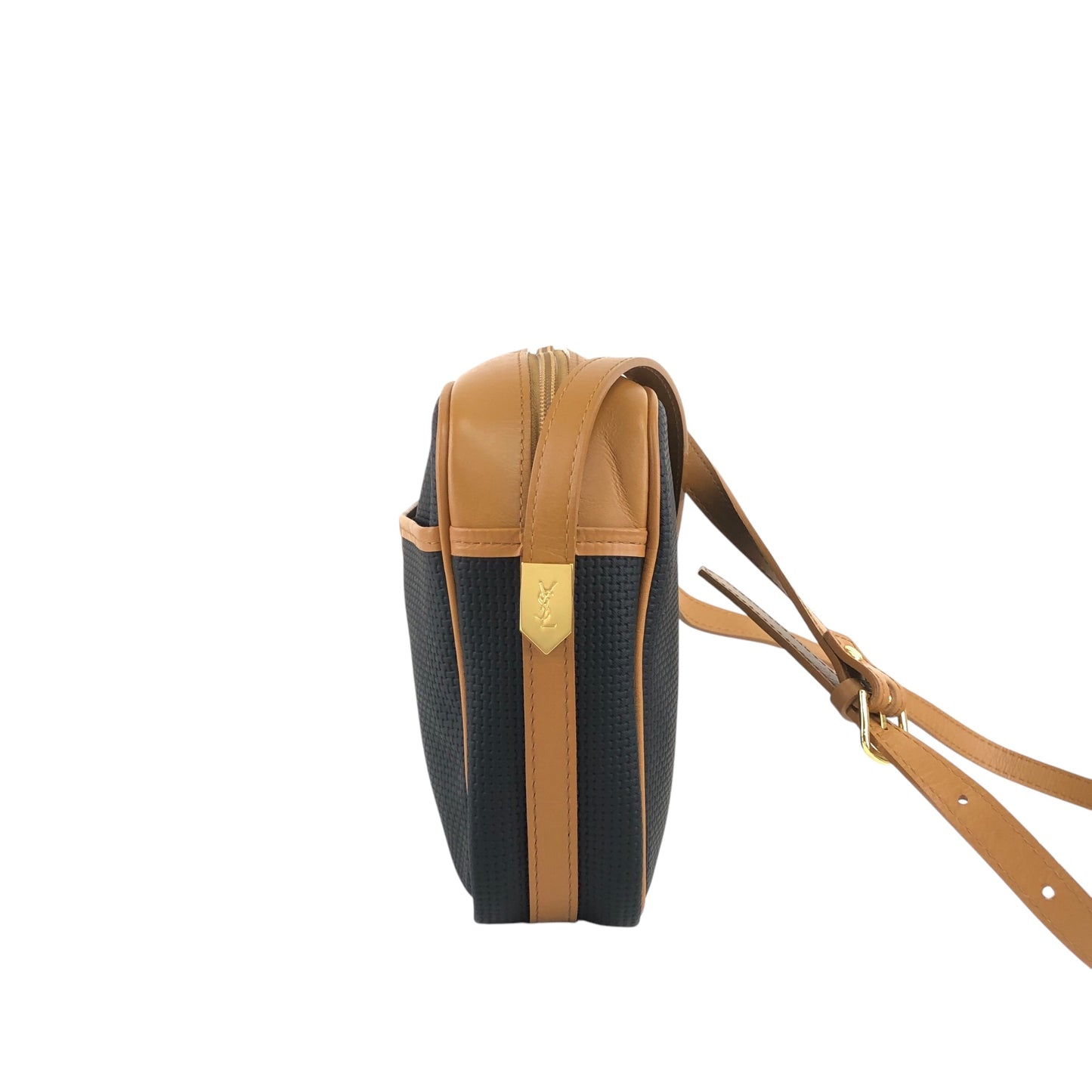 Yves Saint Laurent YSL Logo 單肩包 黑色×駝色 復古 yia45g