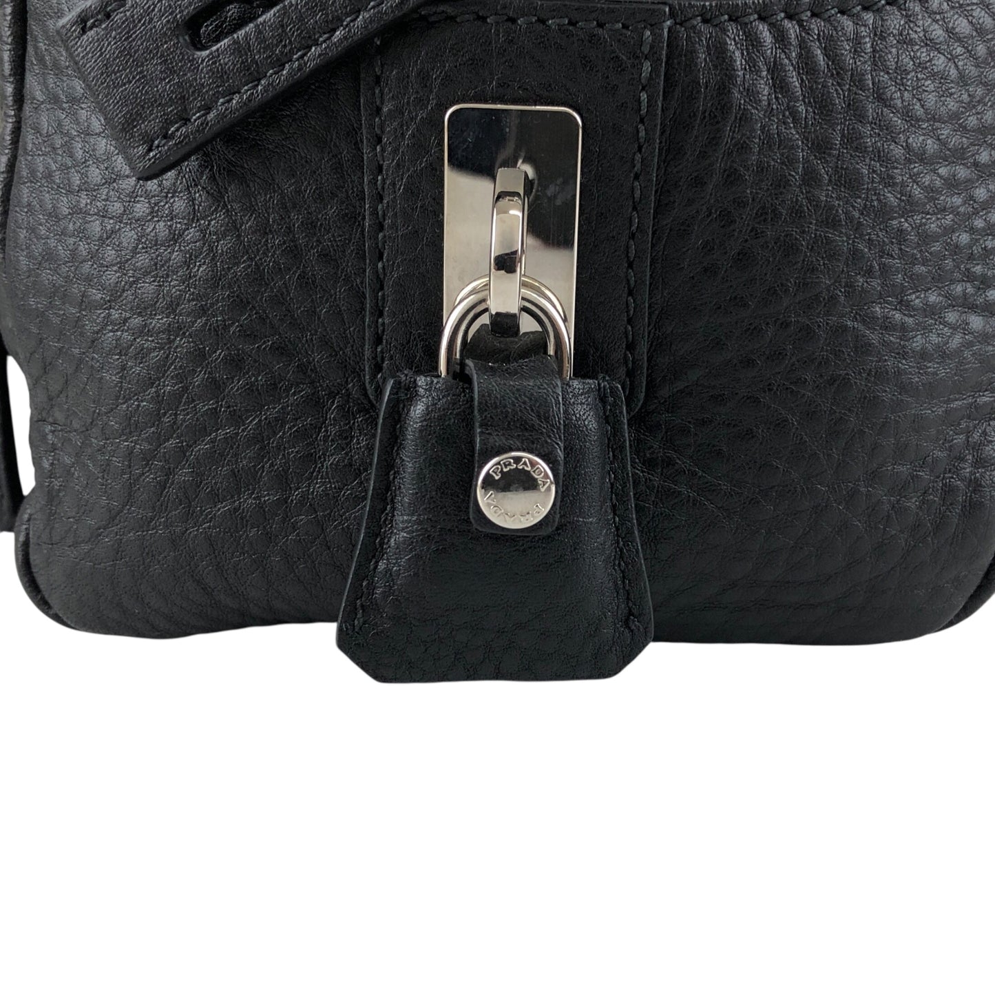 PRADA Logo Embossed Small Boston bag Handbag Black Vintage sdau3h