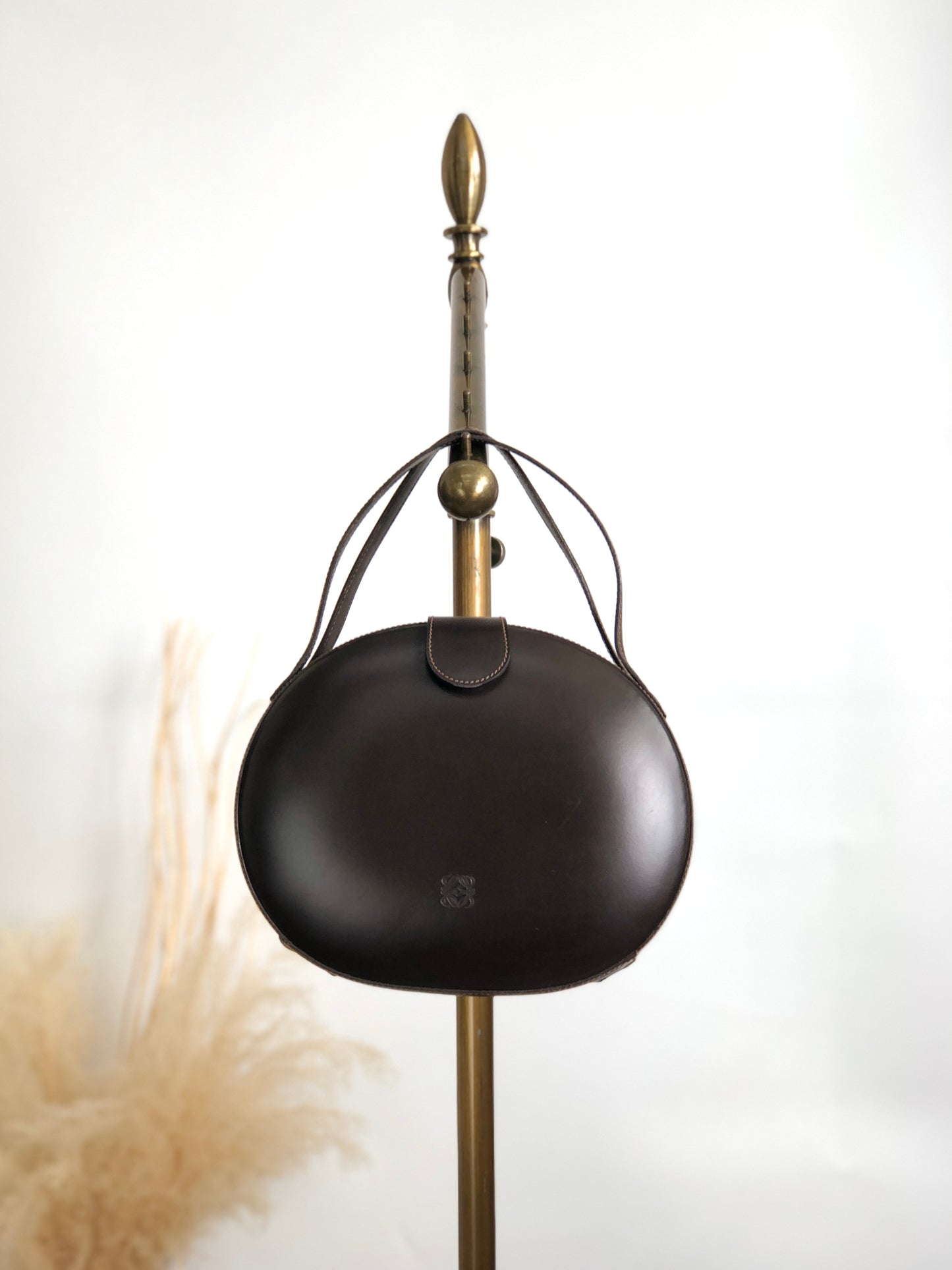 LOEWE Logo Embossed Round Handbag Brown Vintage pyjsv4