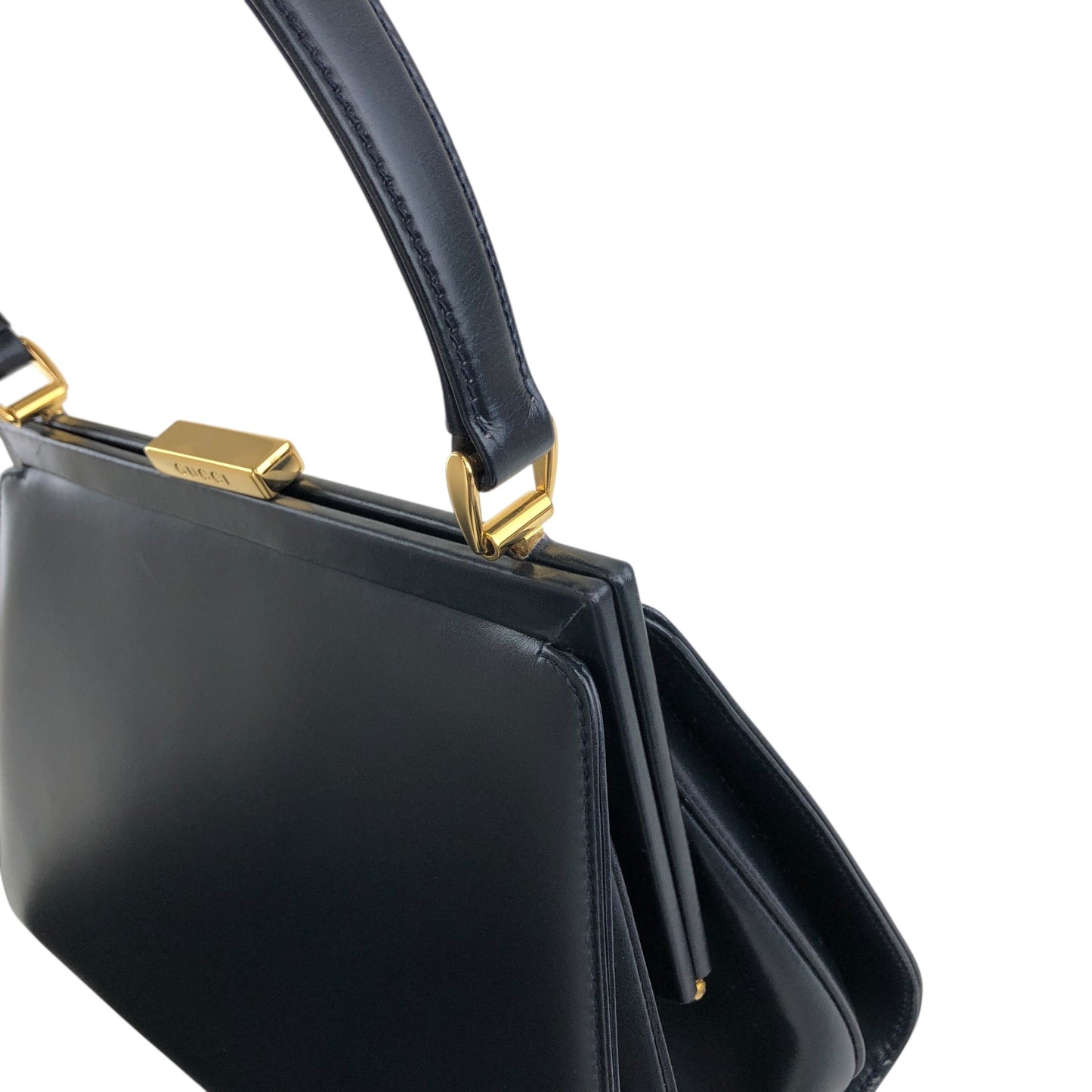 GUCCI Metal Clasp Handbag Navy Vintage 7taztf