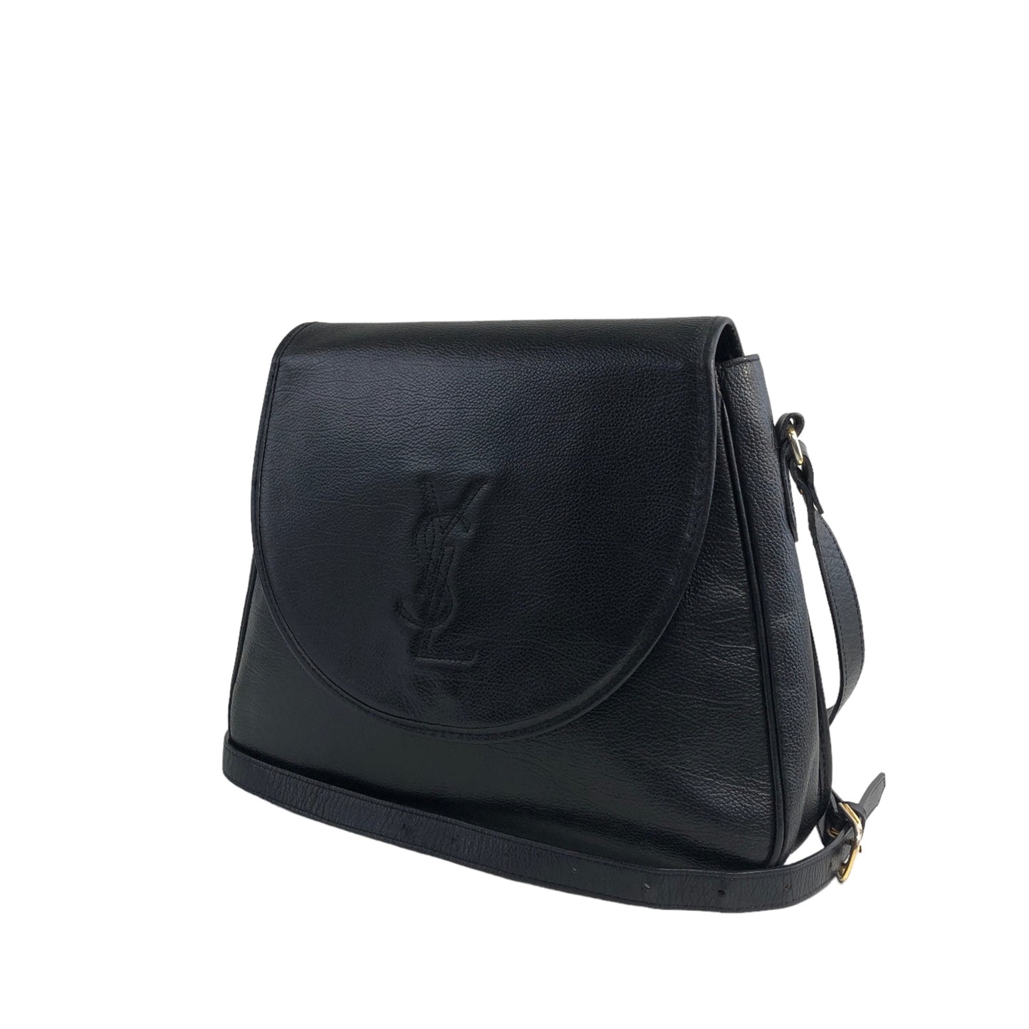 Yves Saint Laurent YSL Logo Stitch Leather Shoulder bag Black Vintage gscvrw