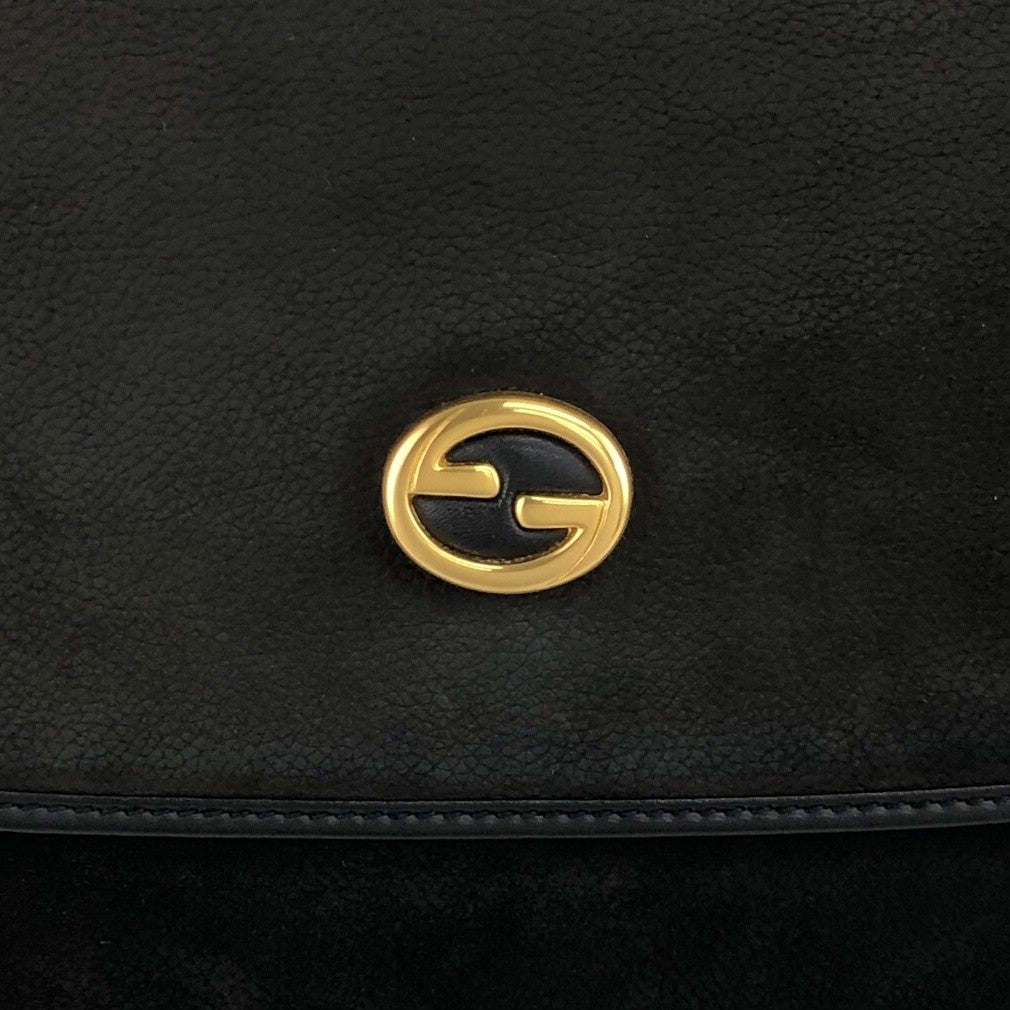 GUCCI Logo Shoulder bag Black Vintage tid77d