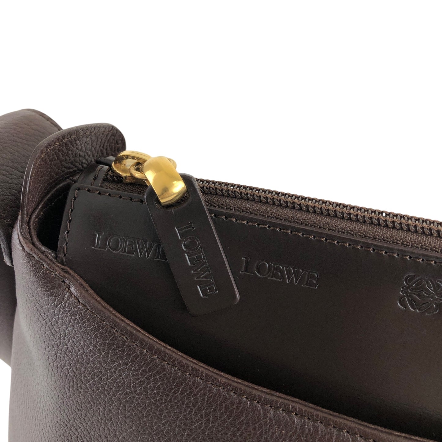 LOEWE Logo Embossed Shoulder bag Brown Vintage u3fpkx