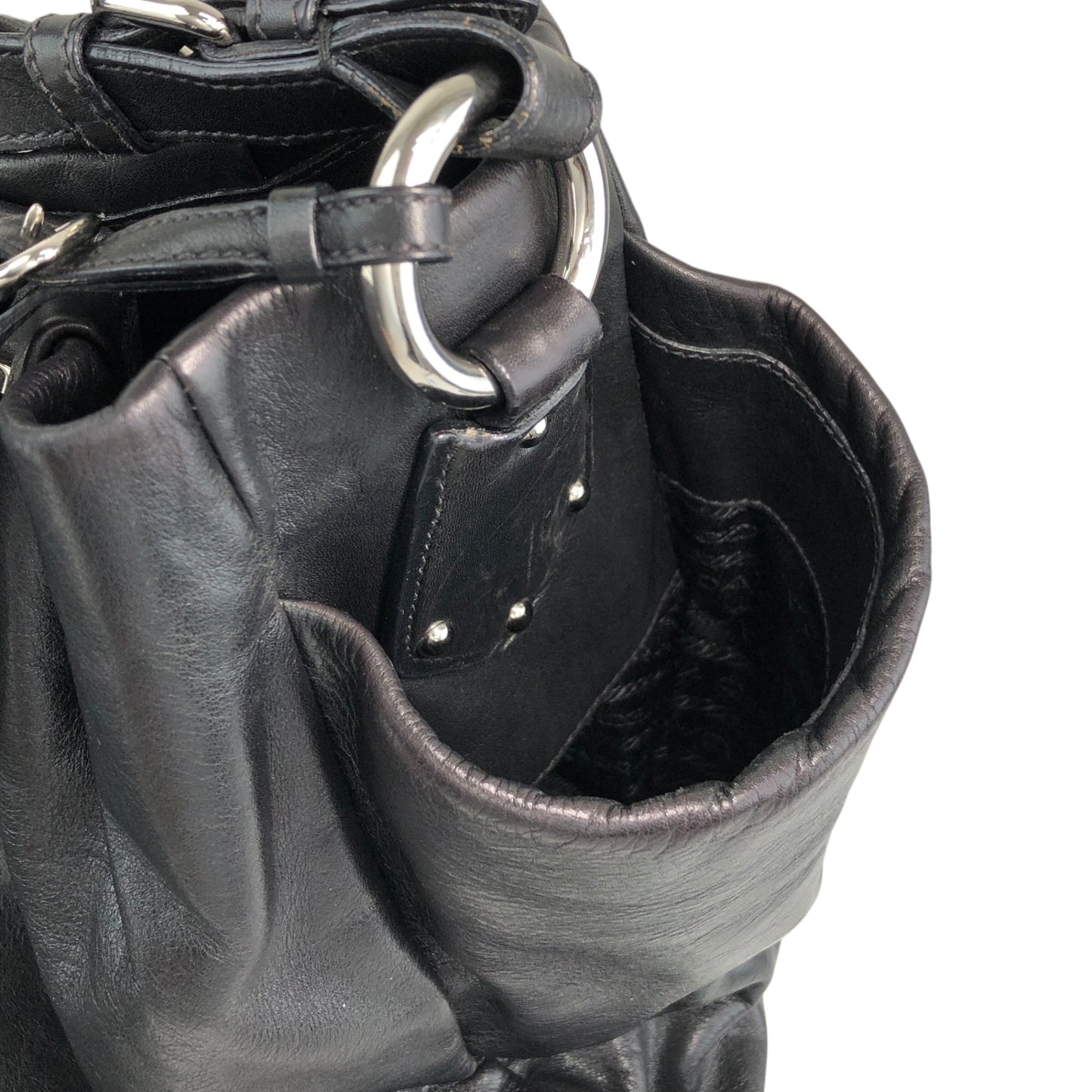 PRADA Logo Shoulder bag Hobobag Black Vintage pbitjd