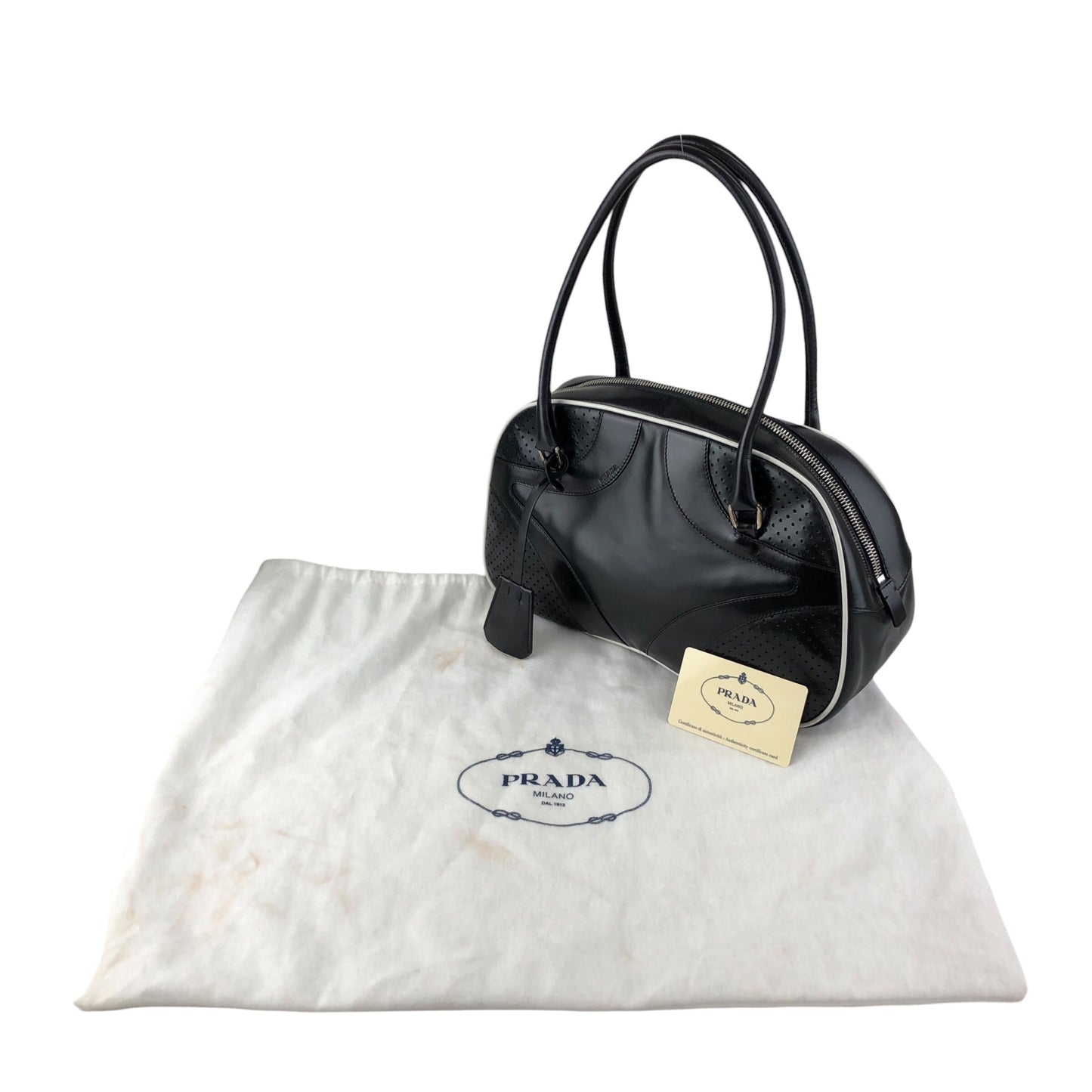 PRADA Padlock Small Boston bag Handbag Black Vintage vcg8wk