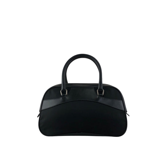 PRADA Tessuto Triangle Logo Small Boston bag Handbag Black Vintage ezhmex