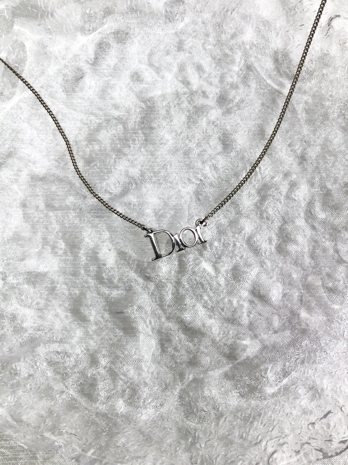 Christian Dior Logo Necklace Silver Vintage ymmgg4