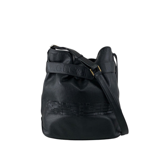 GUCCI Logo Embossed Shoulder bag Black Vintage aga2sh