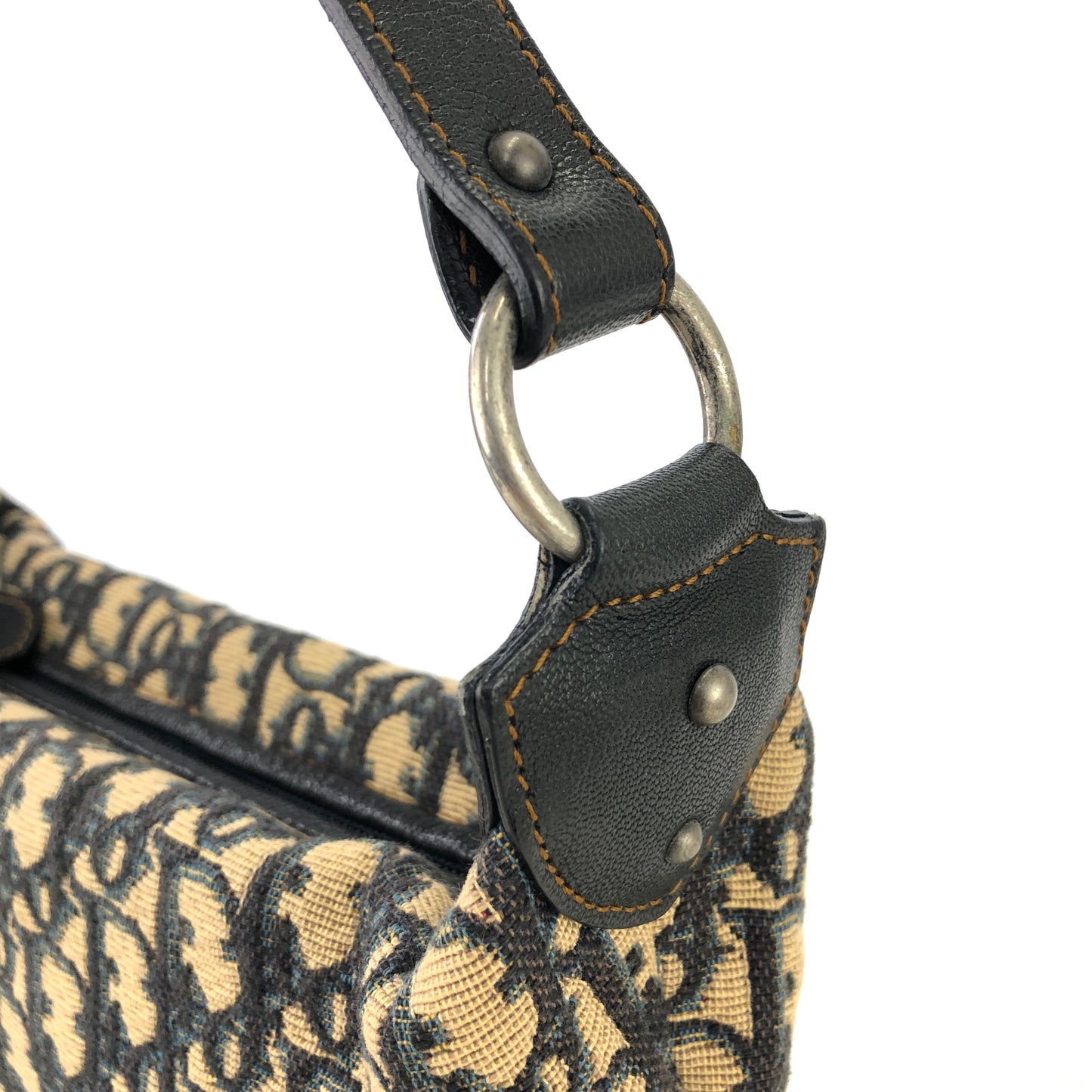 Christian Dior Trotter Jacquard Leather Shoulder bag Hobobag Navy Vintage wte43h