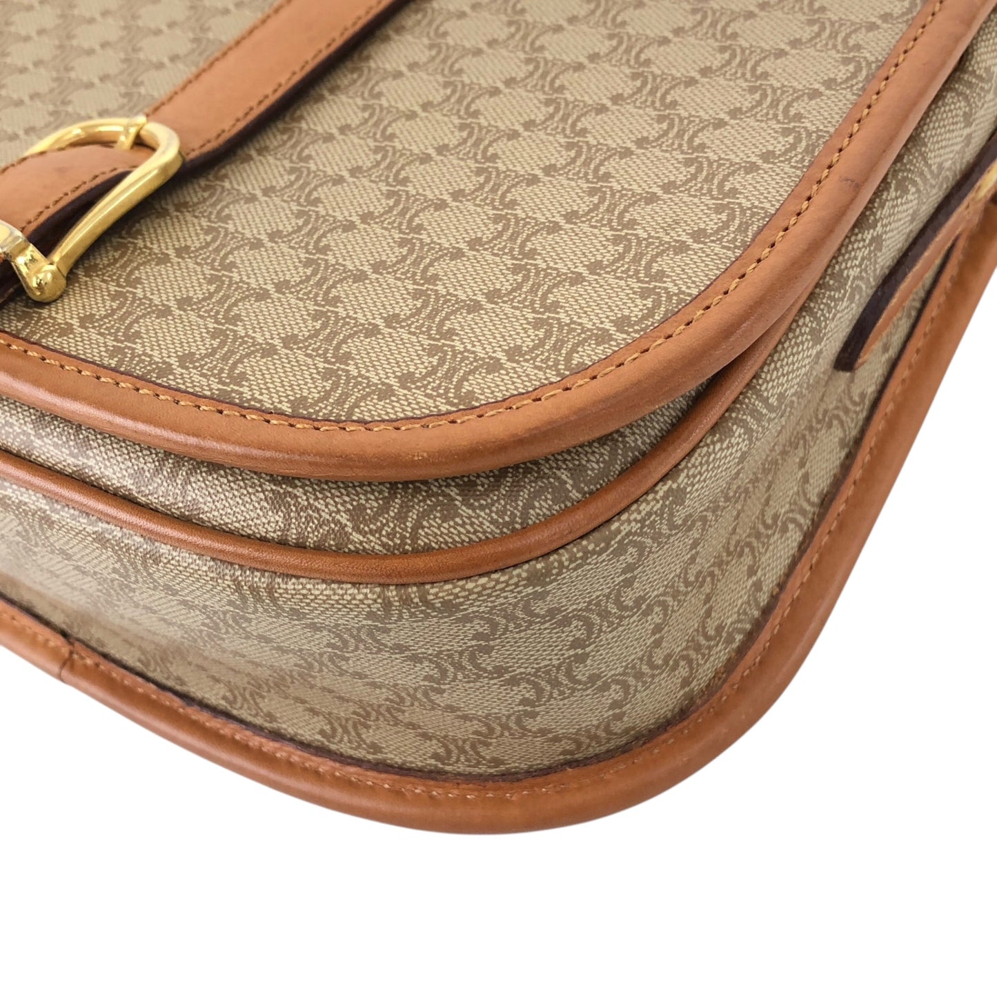 CELINE Macadam Front Buckle Shoulder bag Beige Vintage t3xmcc
