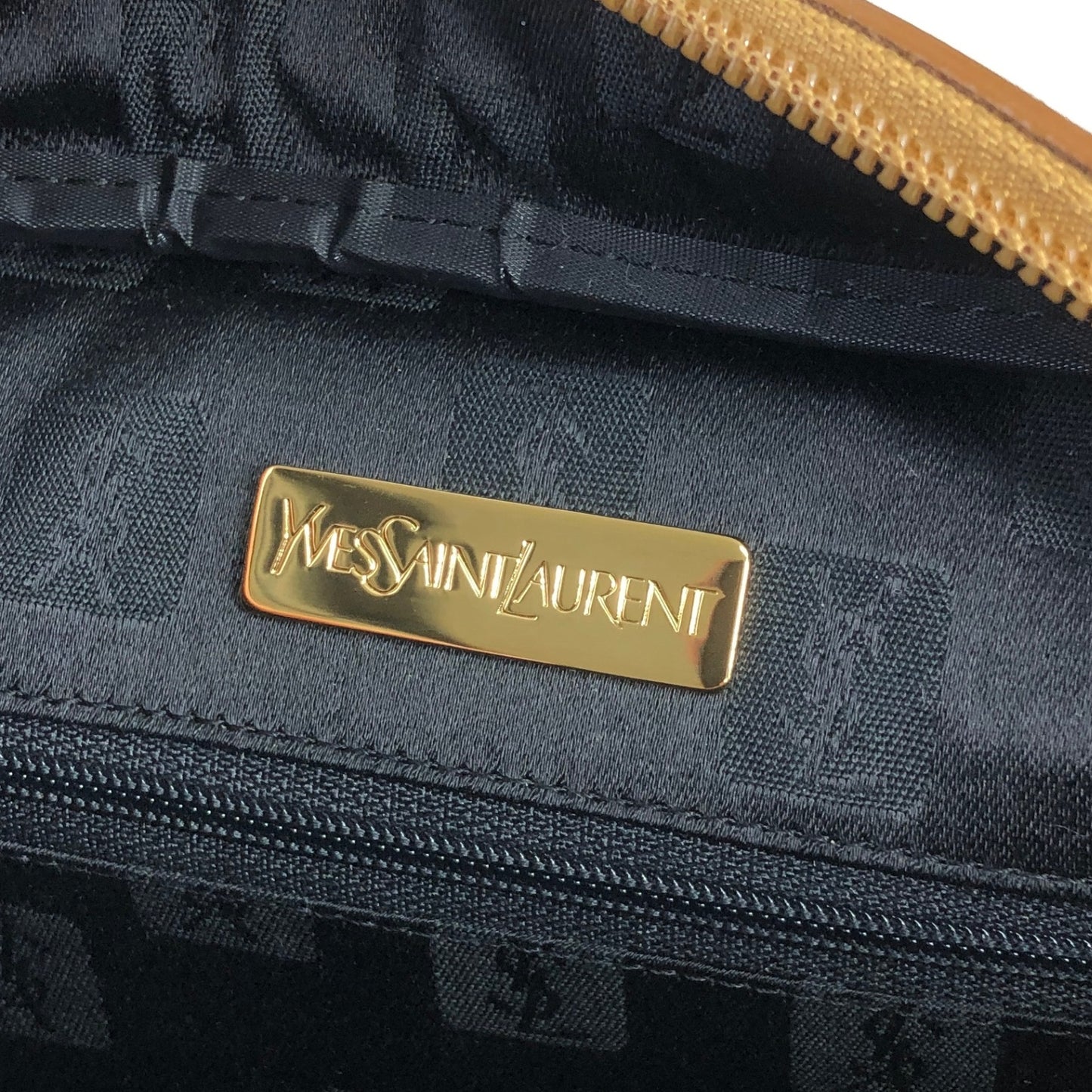 Yves Saint Laurent YSL Logo 單肩包 黑色×駝色 復古 yia45g