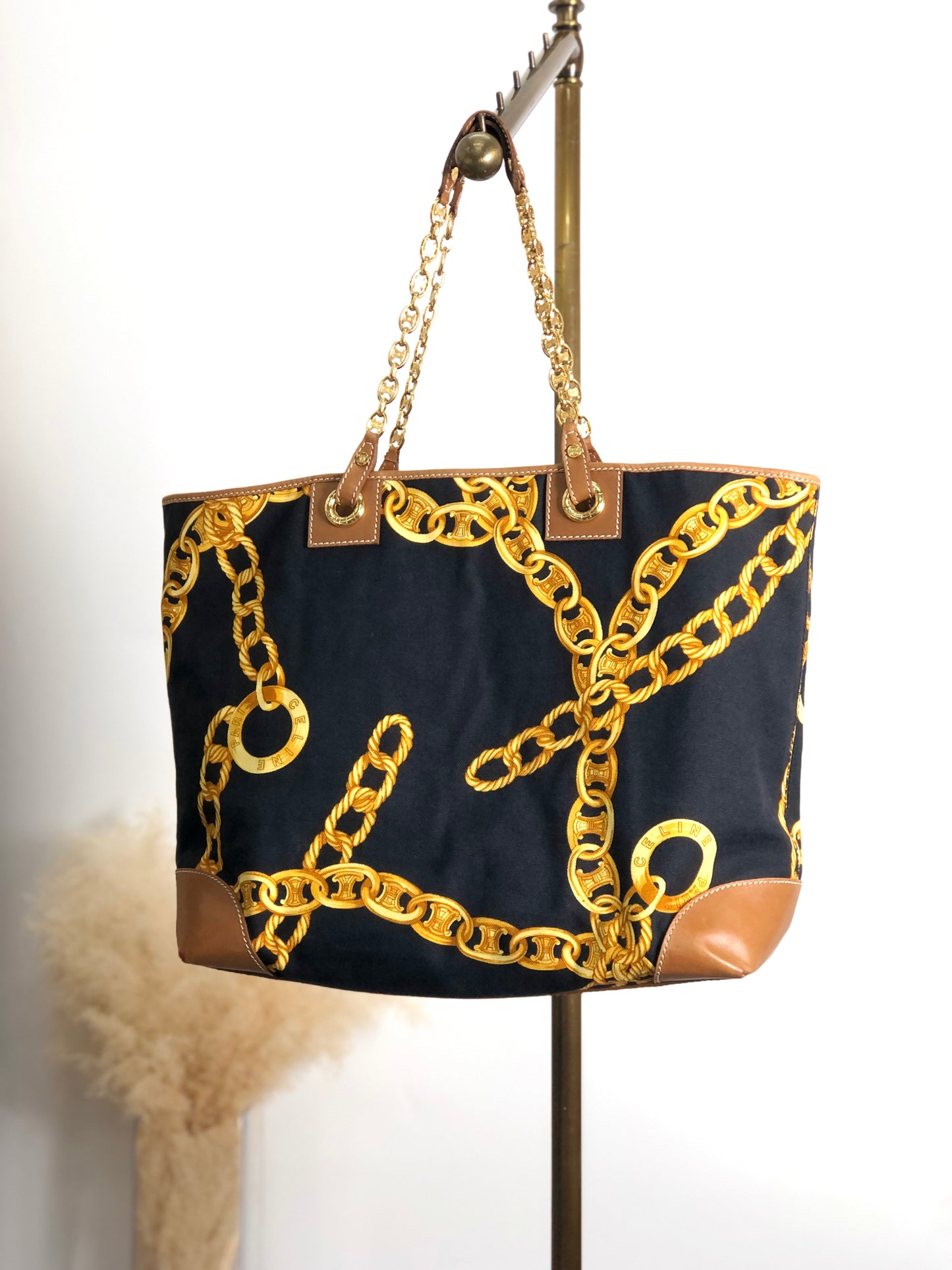 CELINE Blason Chain Shoulder bag Totebag Black Vintage vskgie