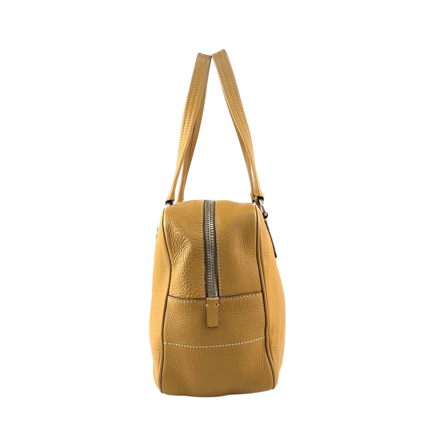 PRADALogo Embossed Small Boston bag Handbag Camel Vintage witjyy