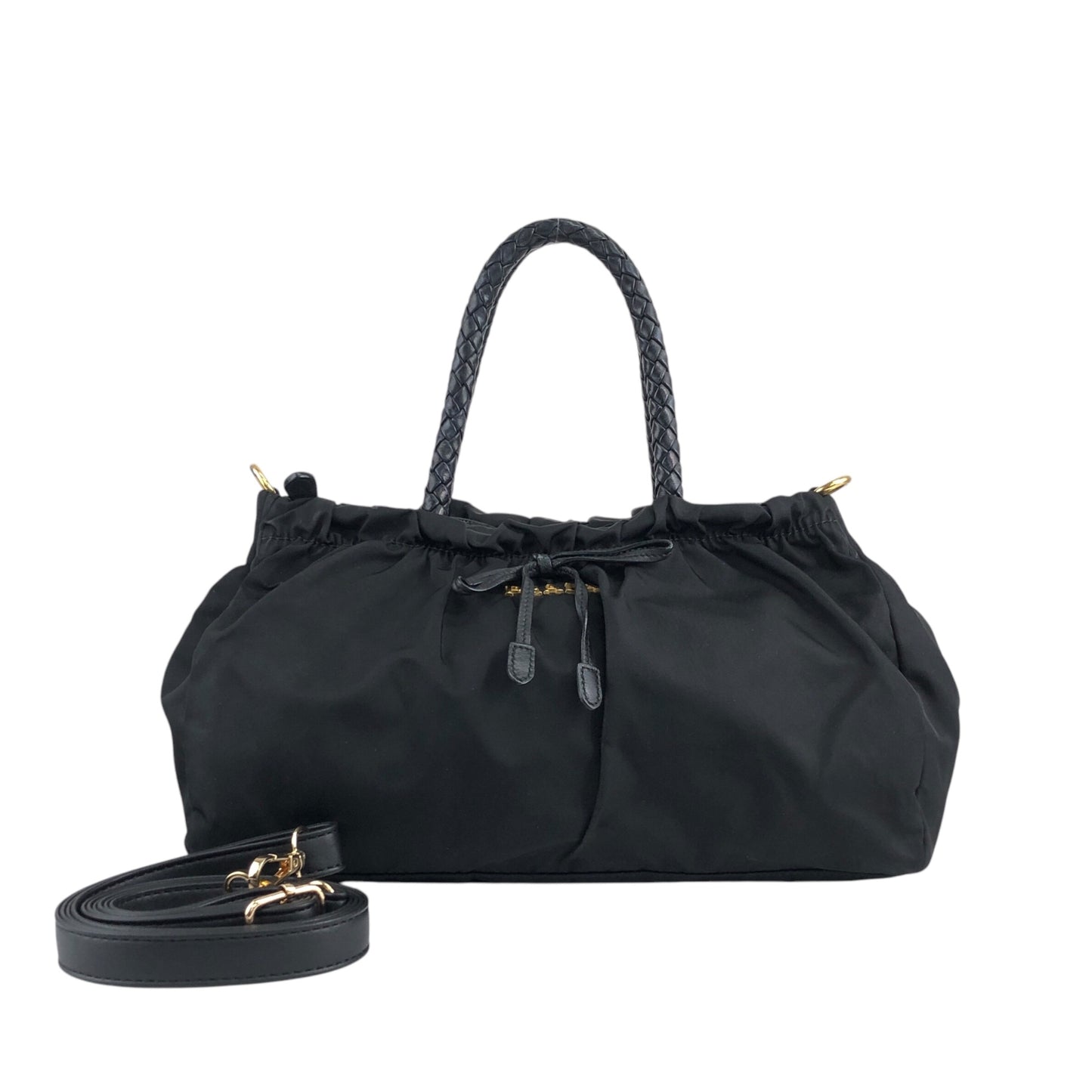 PRADA Logo Ribbon Two-way Handbag Shoulder bag Black Vintage w7z54n