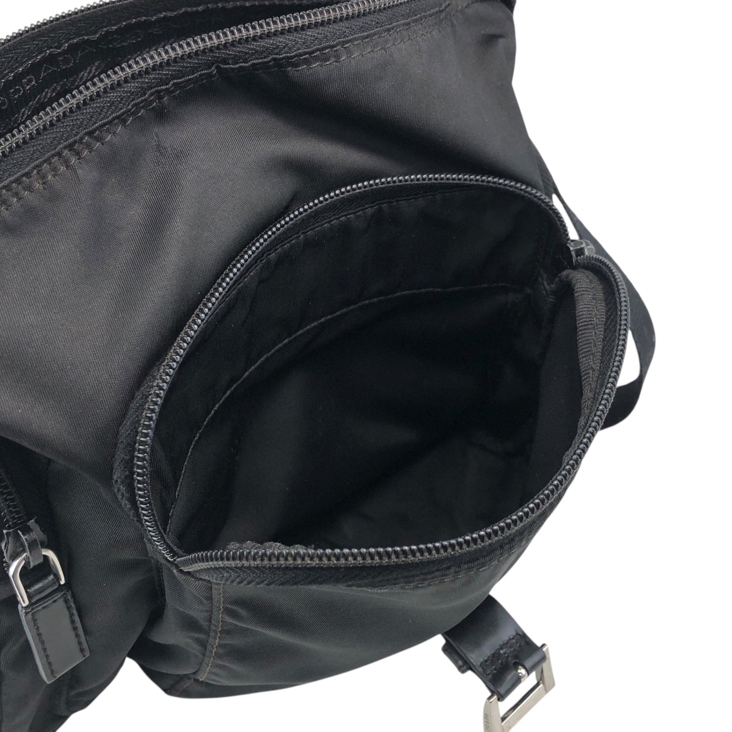 PRADA Tessuto Triangle Logo Front Buckle Side Pocket Shoulder bag Black Vintage 5whkzb