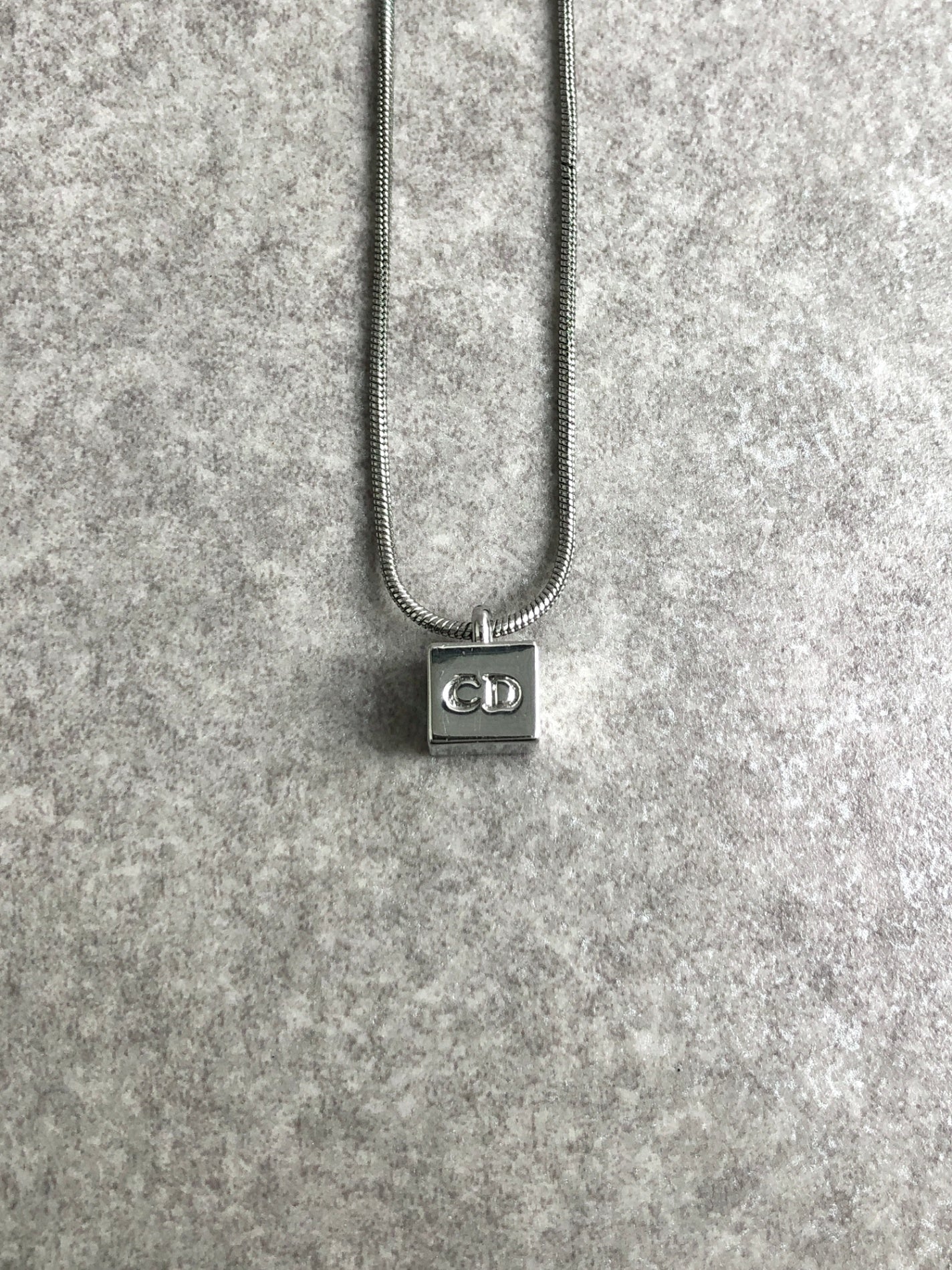 Christian Dior CD Logo Necklace Silver Vintage aurwmg