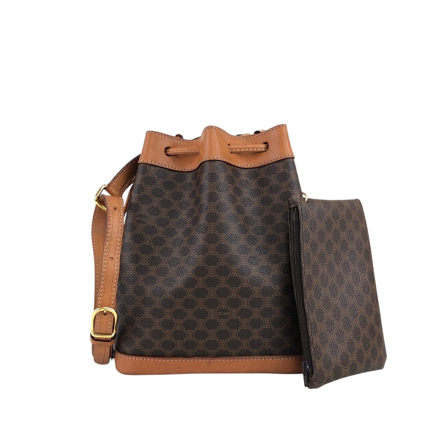 CELINE Macadam Drawstring Shoulder bag Brown Vintage eavnn8