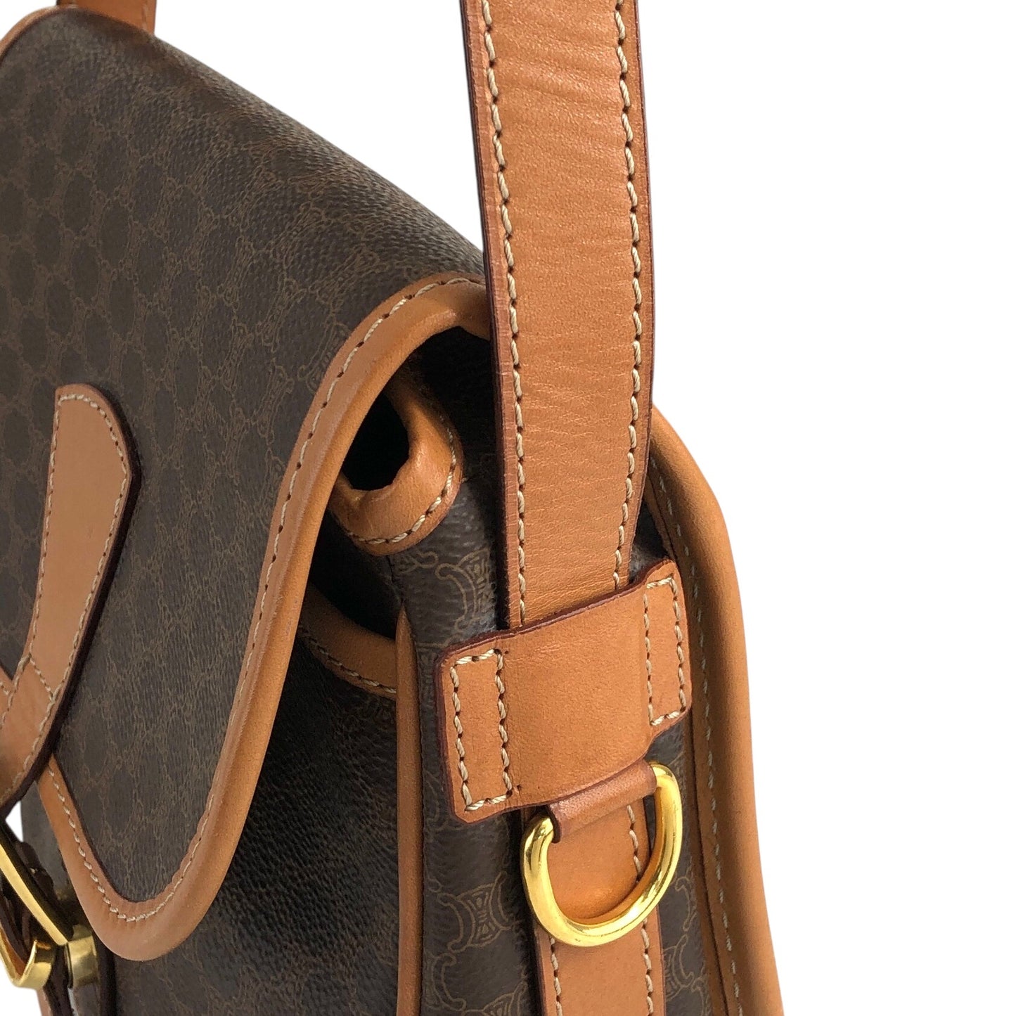 CELINE Macadam Front Buckle Shoulder bag Brown Vintage r3ukfi