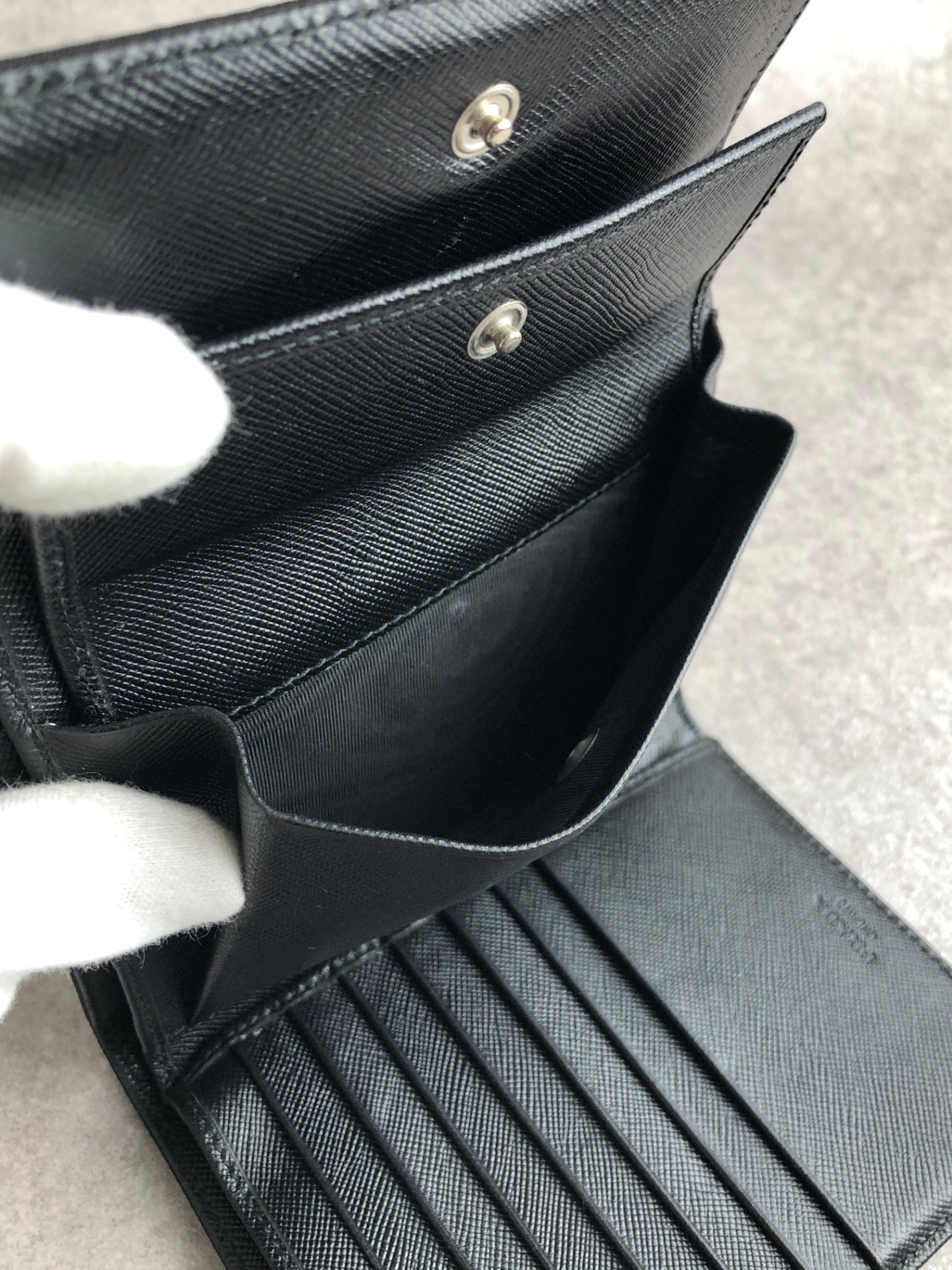 PRADA Triangle Logo Folded Wallet Black Vintage s2heh6