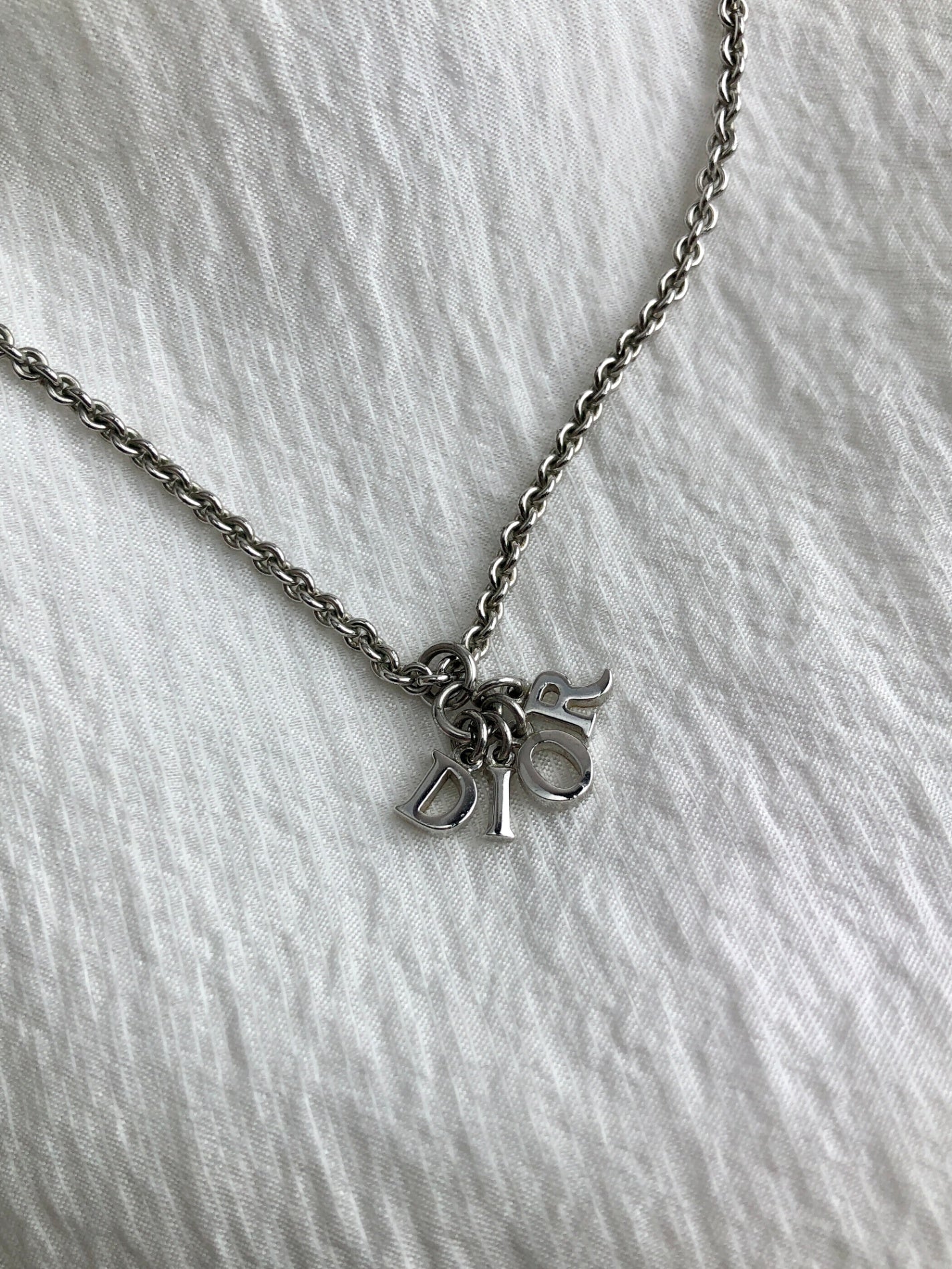 Christian Dior CD Logo Necklace Silver Vintage ttbxm8