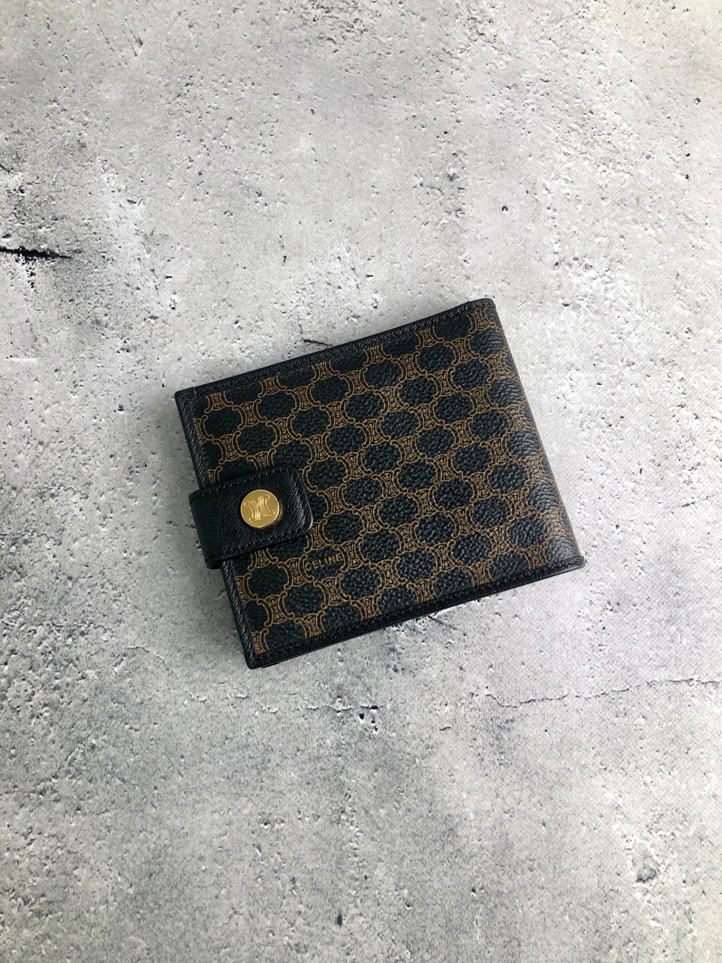 CELINE Macadam Blason 折疊皮夾 黑色復古 y827bx