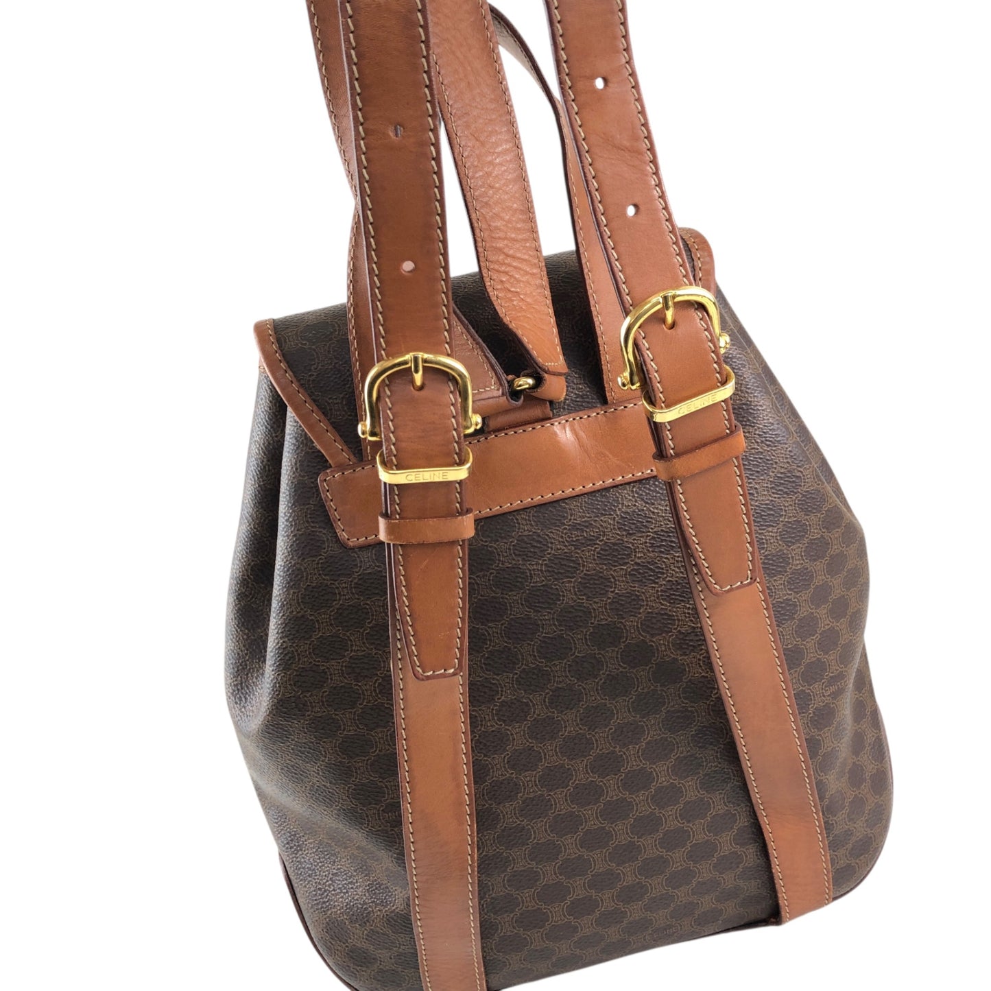 CELINE Macadam Front Buckle Backpack Brown Vintage 6yeab5