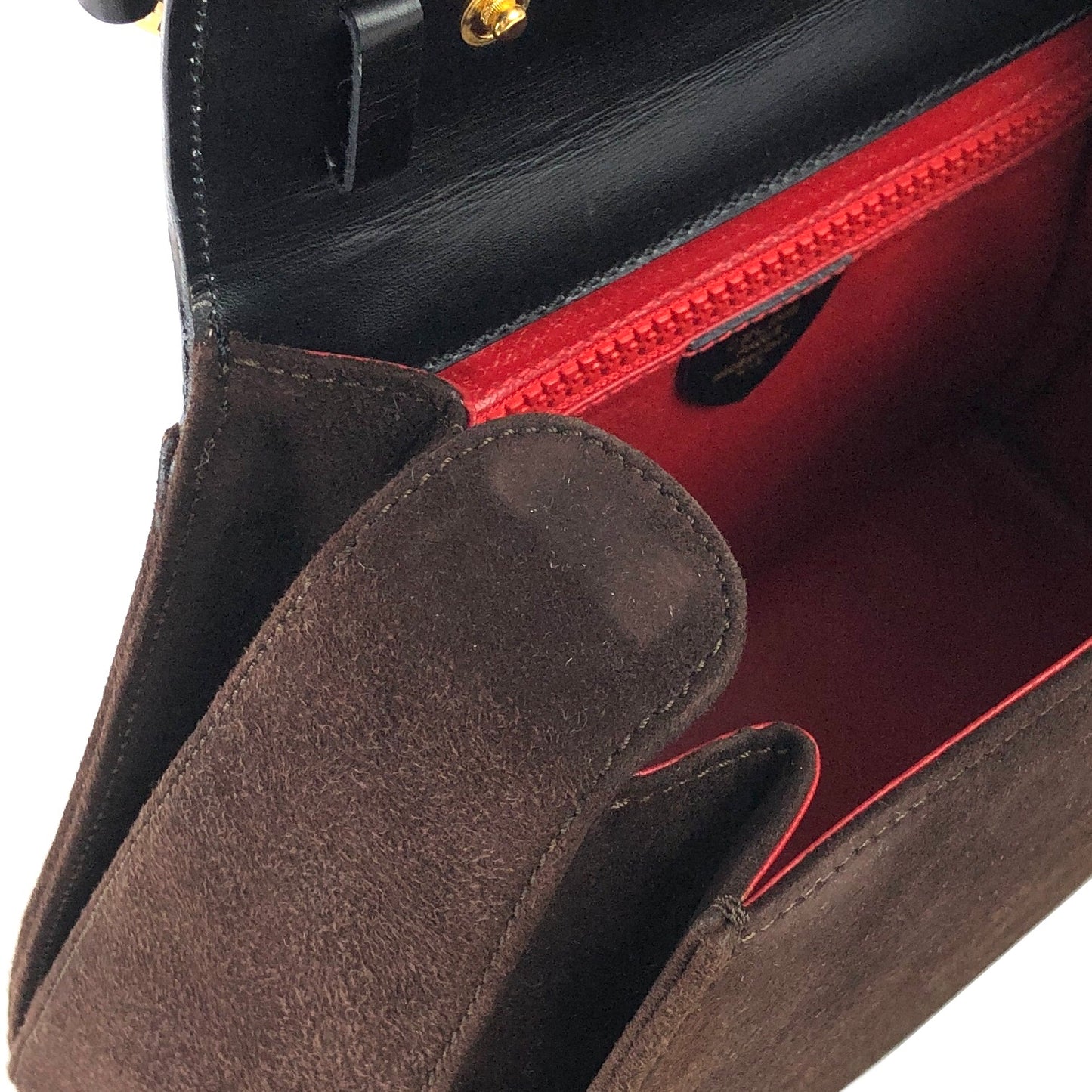 CELINE Circle Logo Suede Leather Two-way Handbag Shoulder bag Brown Black Vintage vxyndh