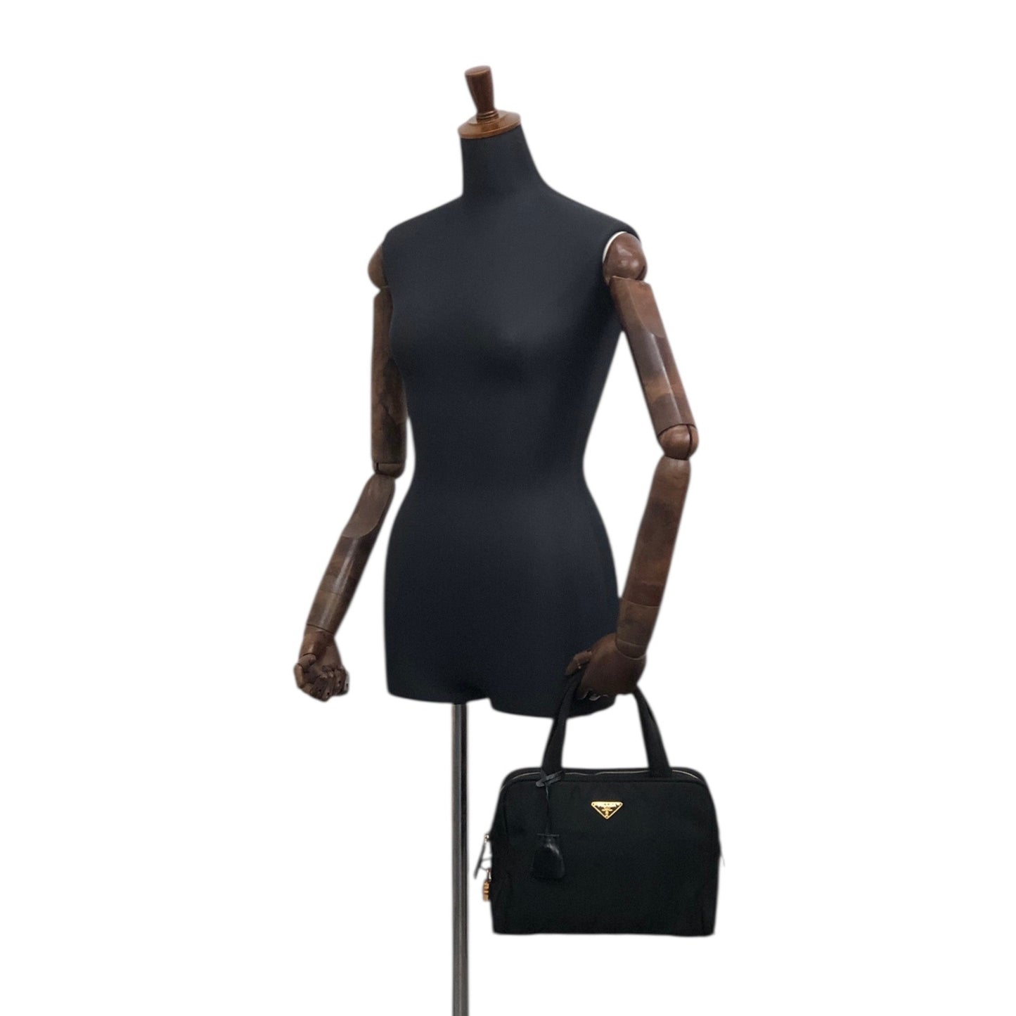 PRADA Tessuto Triangle Logo Handbag Black Vintage p7dydt